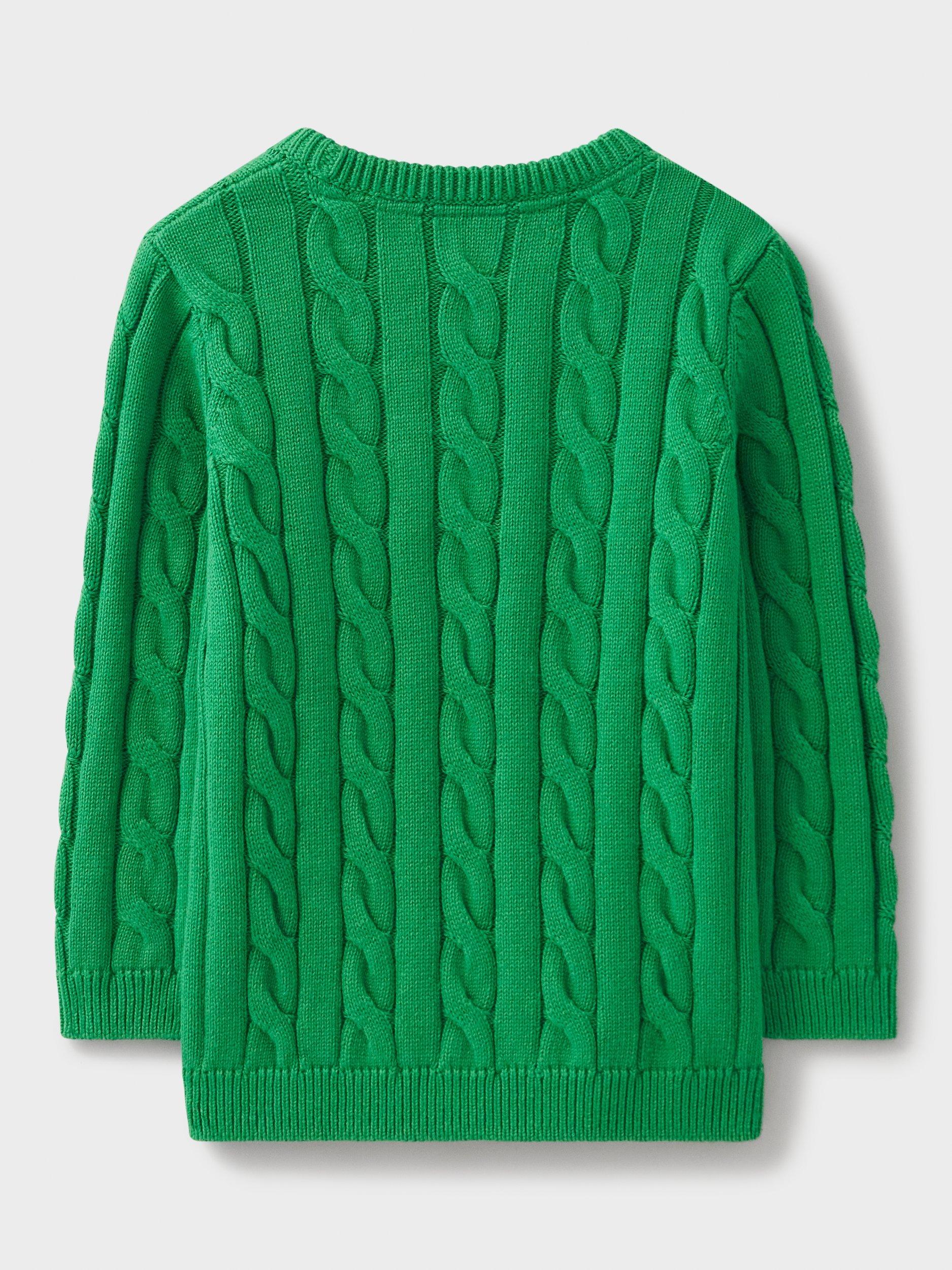 Product image 3 of 4, which shows Crew Clothing Kids' Crew Neck Cable Knit Jumper, Light Green, 3-4 years