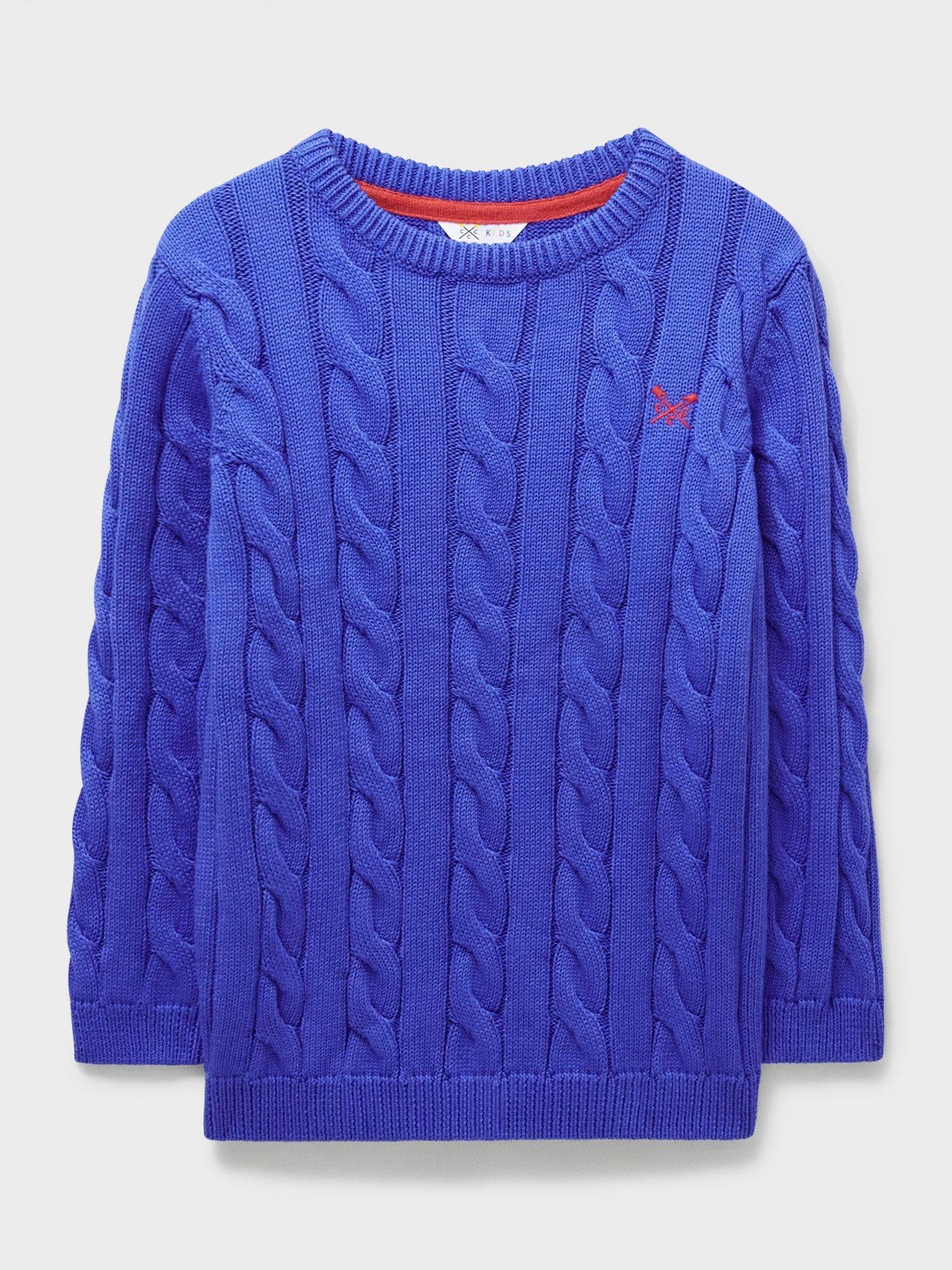 Product image 1 of 3, which shows Crew Clothing Kids' Crew Neck Cable Knit Jumper, Aqua Blue, 3-4 years