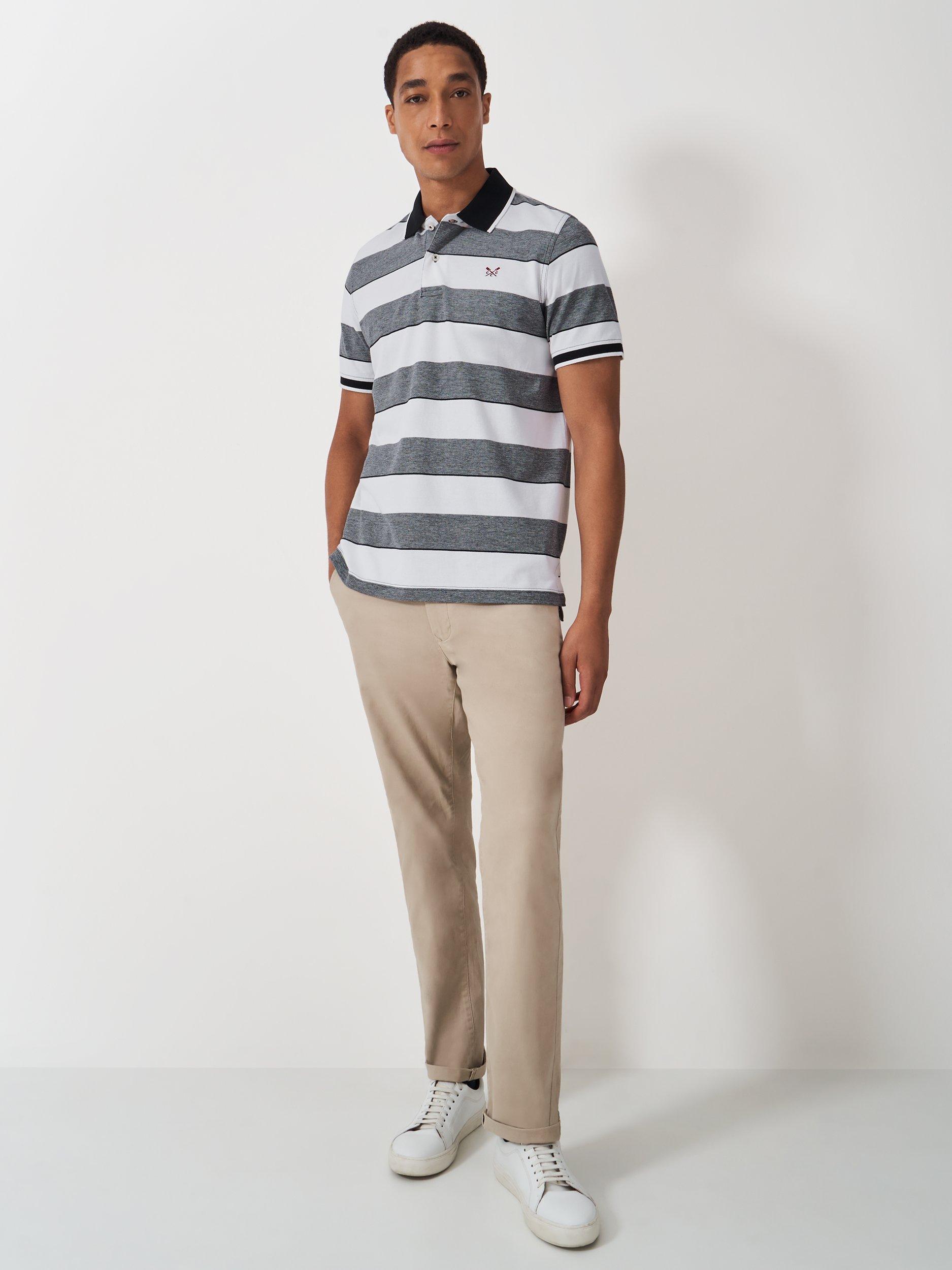 Product image 3 of 5, which shows Crew Clothing Cotton Regular Fit Short Sleeve Polo Shirt, Charcoal Grey/White, L