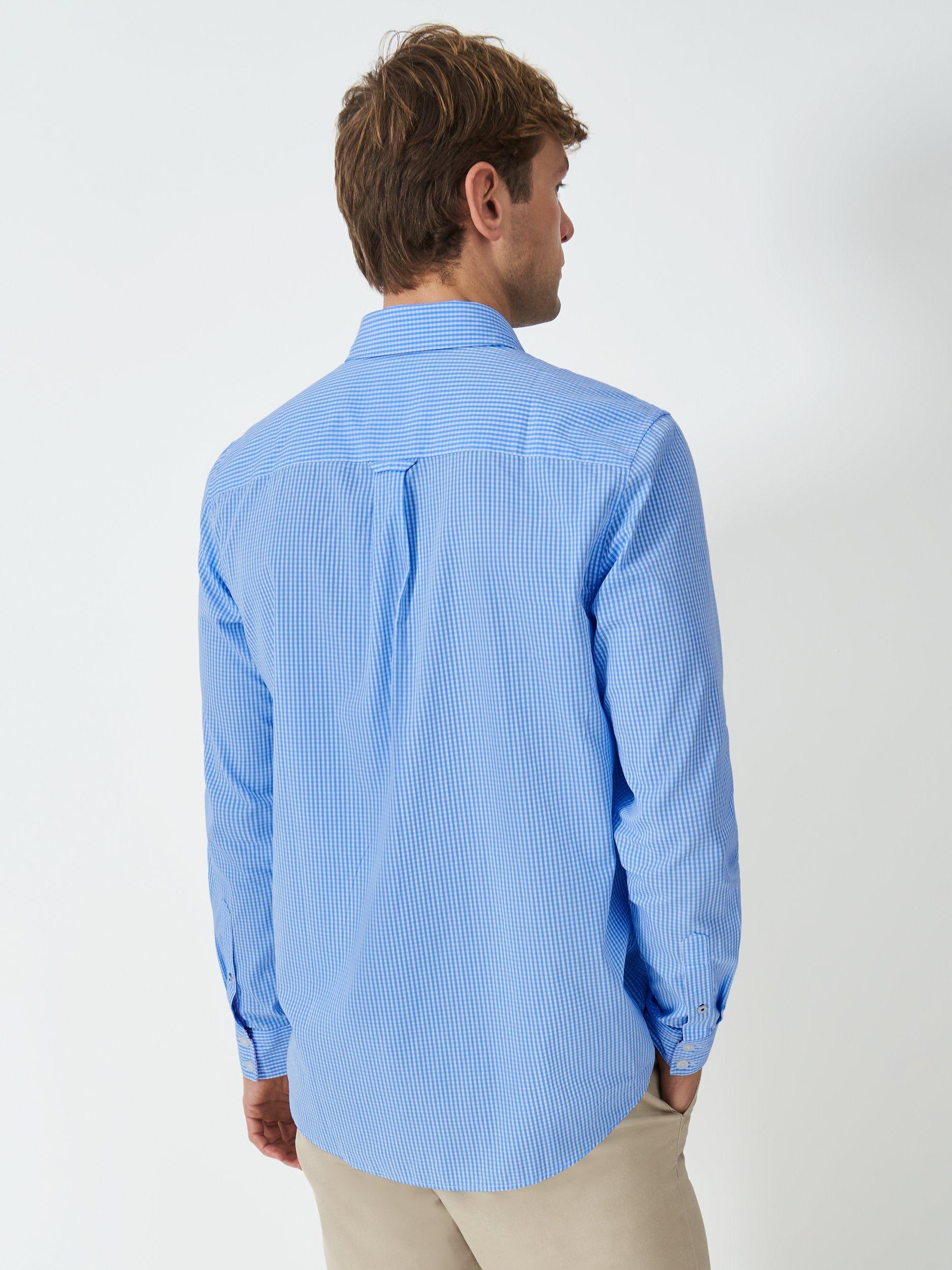 Product image 2 of 5, which shows Crew Clothing Cotton Regular Fit Gingham Shirt, Sky Blue/White, XS