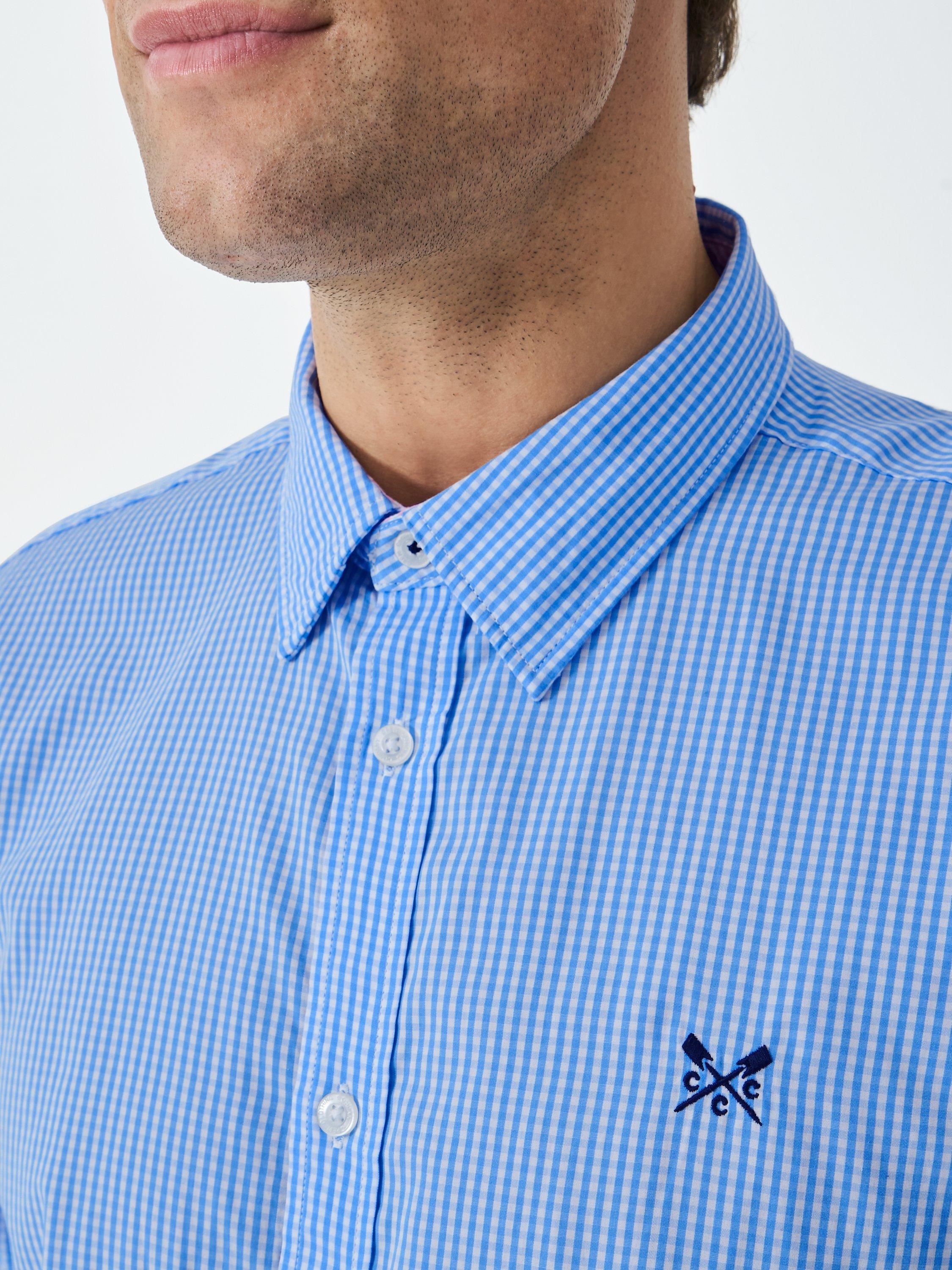 Product image 4 of 5, which shows Crew Clothing Cotton Regular Fit Gingham Shirt, Sky Blue/White, XS