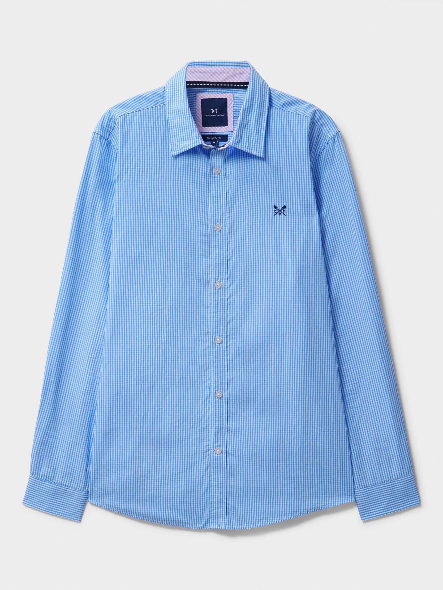 Product image 5 of 5, which shows Crew Clothing Cotton Regular Fit Gingham Shirt, Sky Blue/White, XS