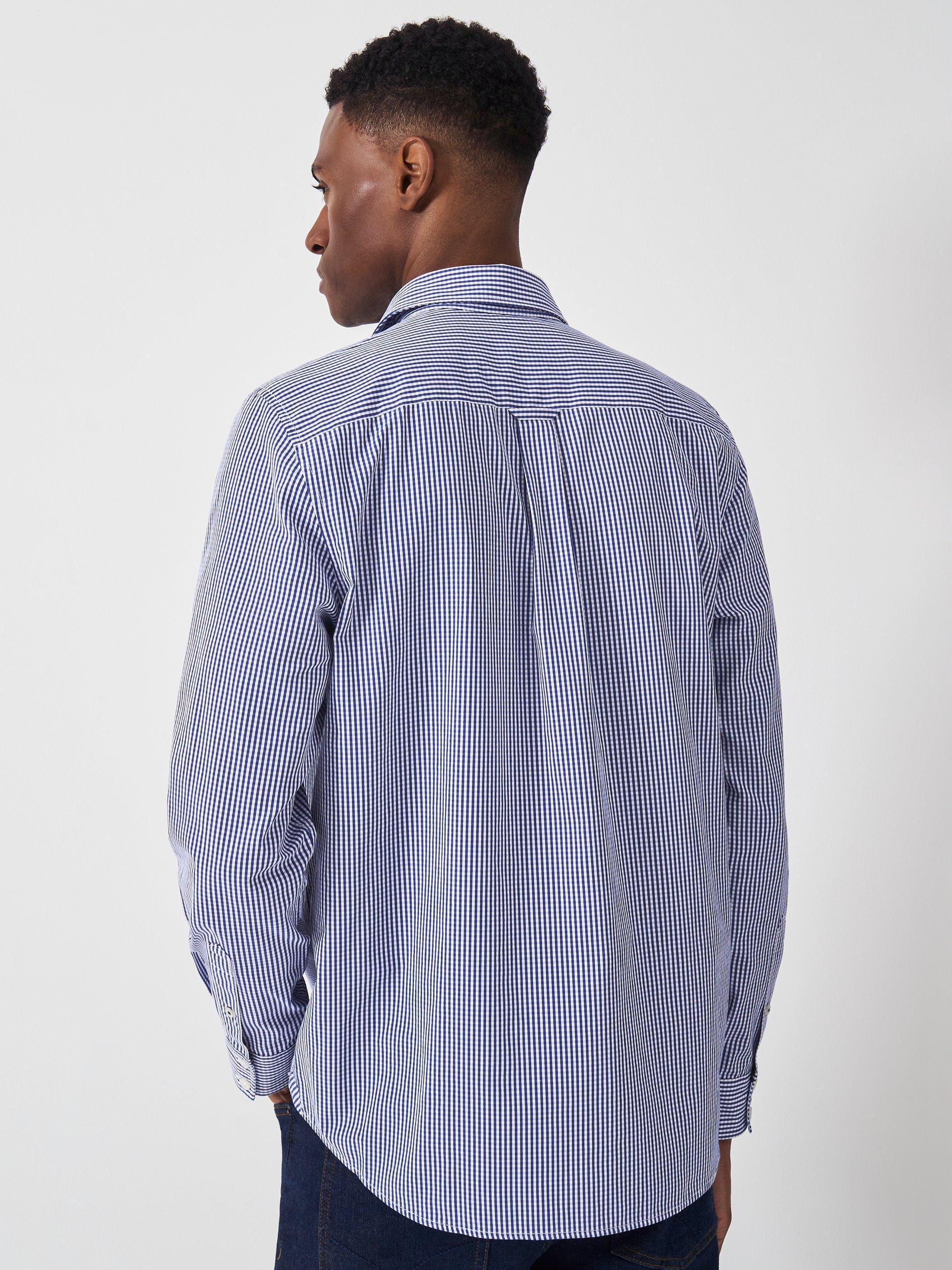 Product image 2 of 5, which shows Crew Clothing Cotton Regular Fit Gingham Shirt, Mid Blue/White, XS