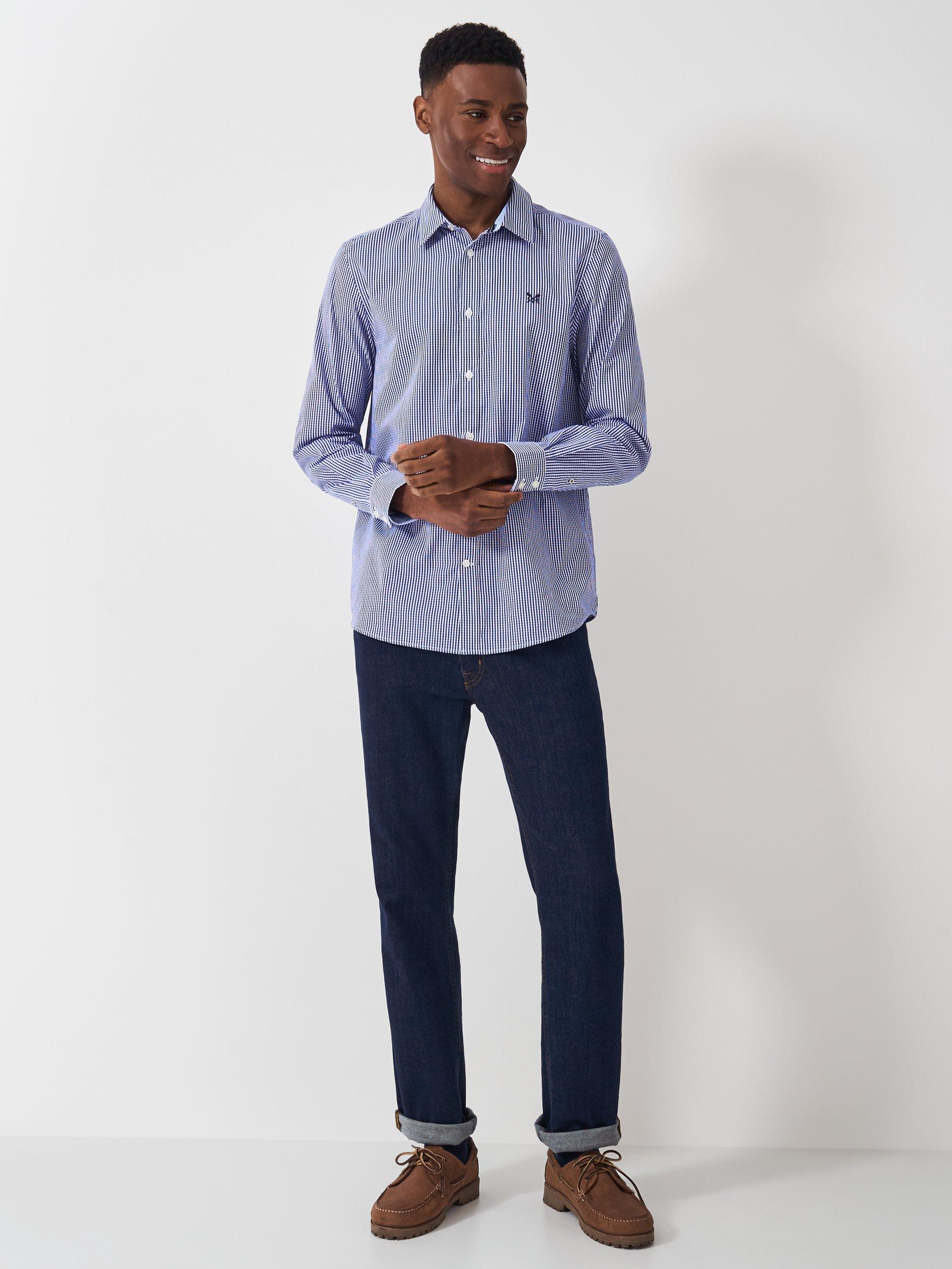 Product image 3 of 5, which shows Crew Clothing Cotton Regular Fit Gingham Shirt, Mid Blue/White, XS