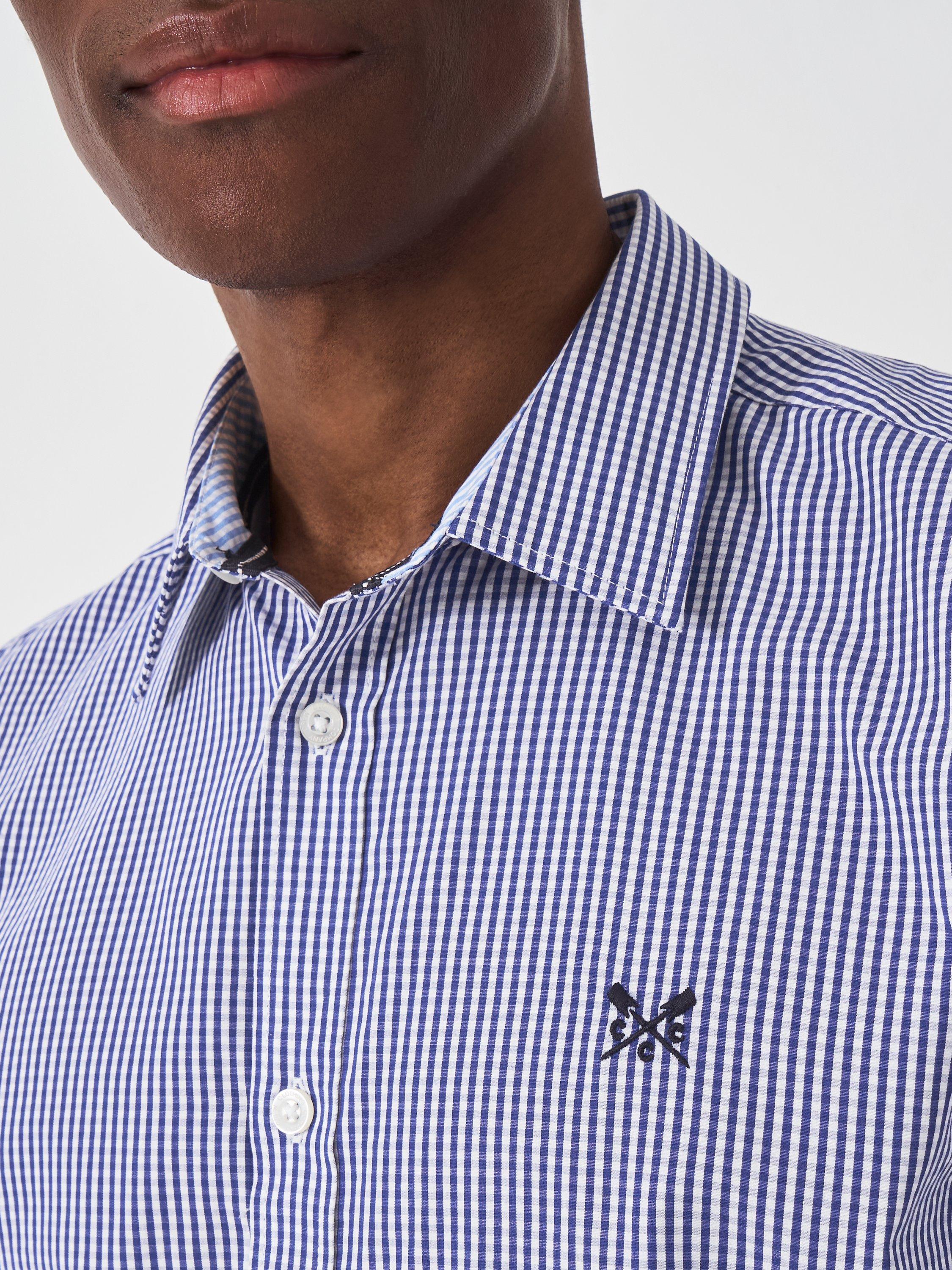 Product image 4 of 5, which shows Crew Clothing Cotton Regular Fit Gingham Shirt, Mid Blue/White, XS