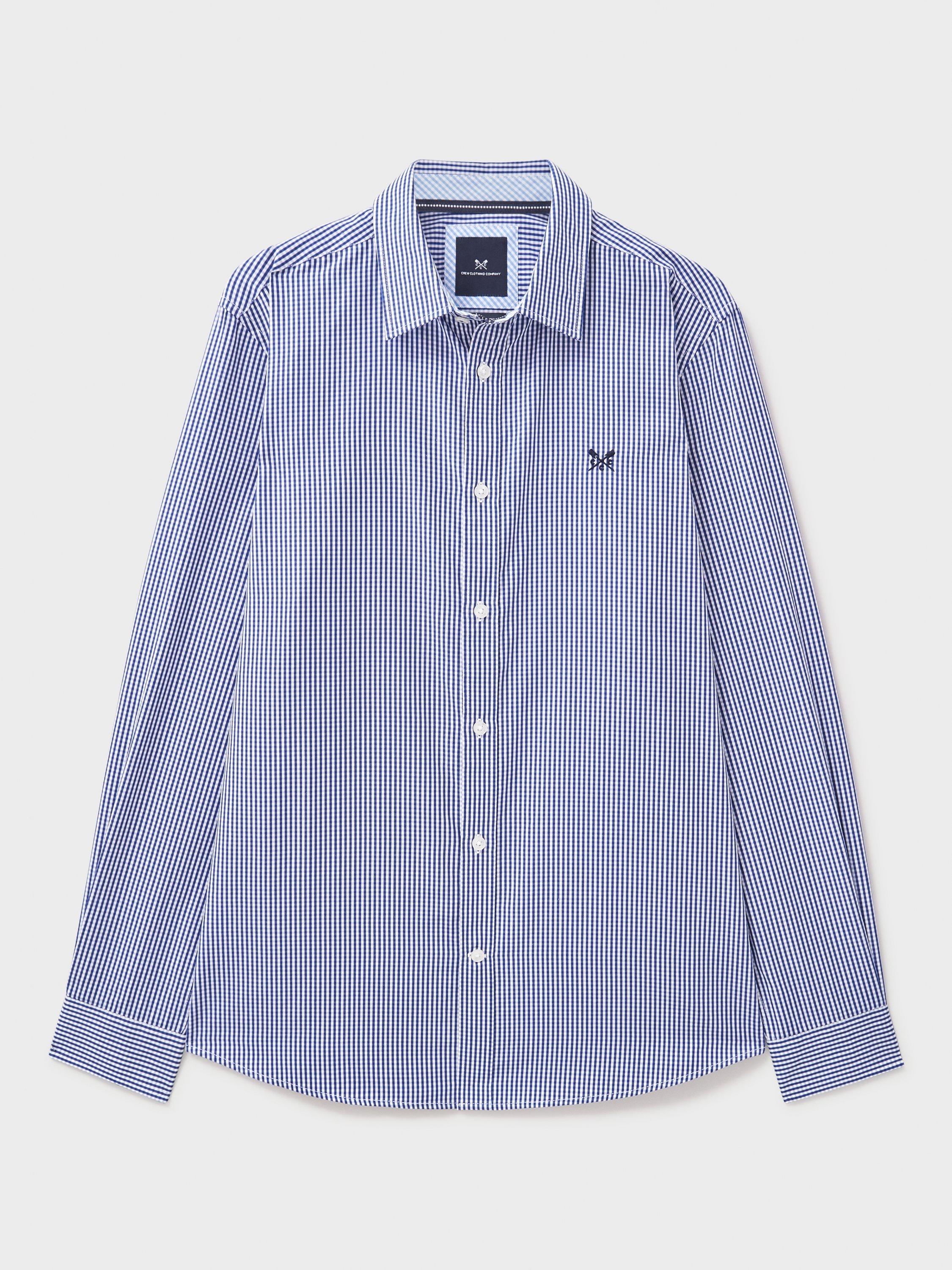 Product image 5 of 5, which shows Crew Clothing Cotton Regular Fit Gingham Shirt, Mid Blue/White, XS