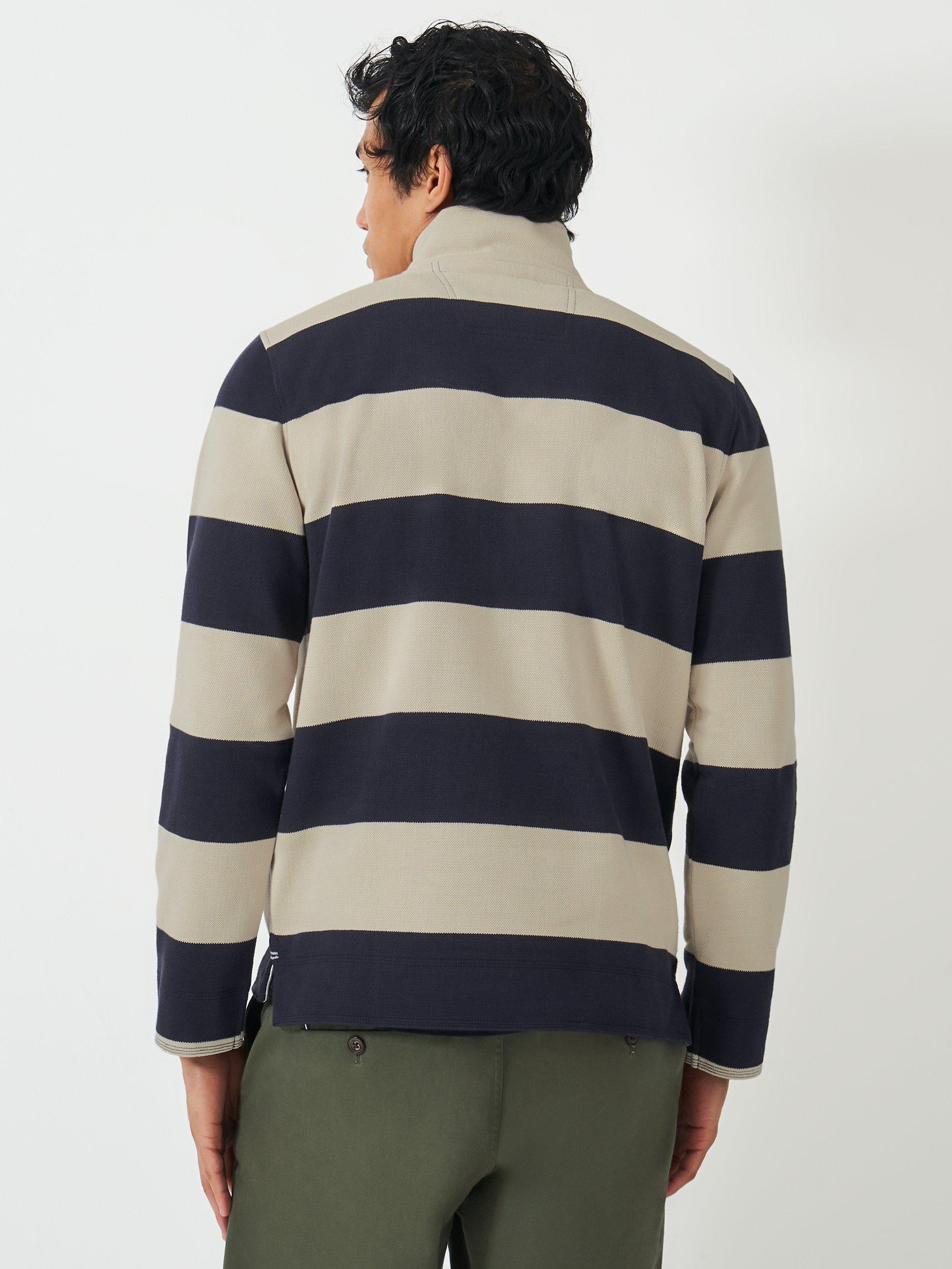 Product image 3 of 5, which shows Crew Clothing Padstow Striped Quarter-Zip Sweatshirt, Beige, L