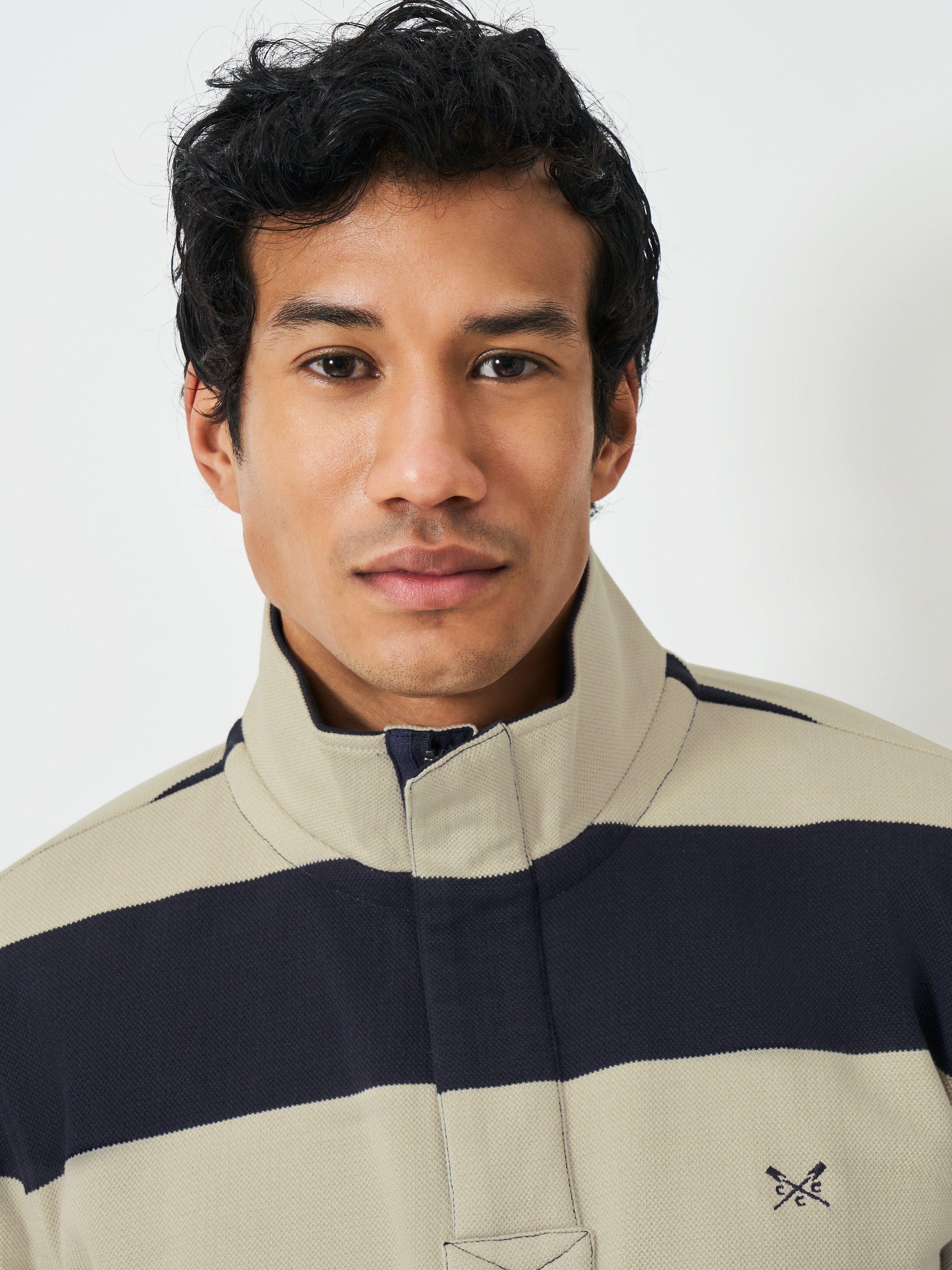 Product image 4 of 5, which shows Crew Clothing Padstow Striped Quarter-Zip Sweatshirt, Beige, L