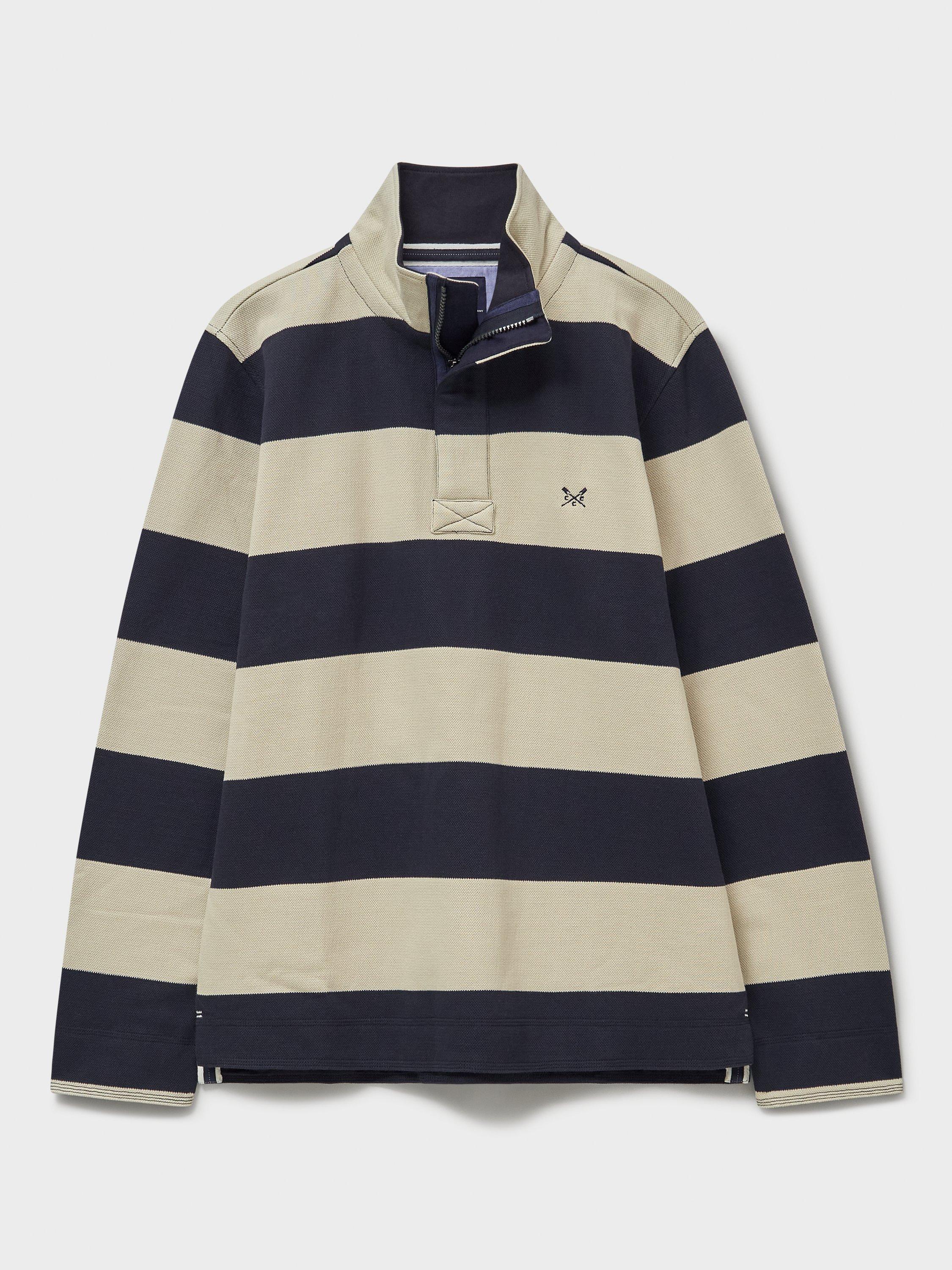 Product image 5 of 5, which shows Crew Clothing Padstow Striped Quarter-Zip Sweatshirt, Beige, L