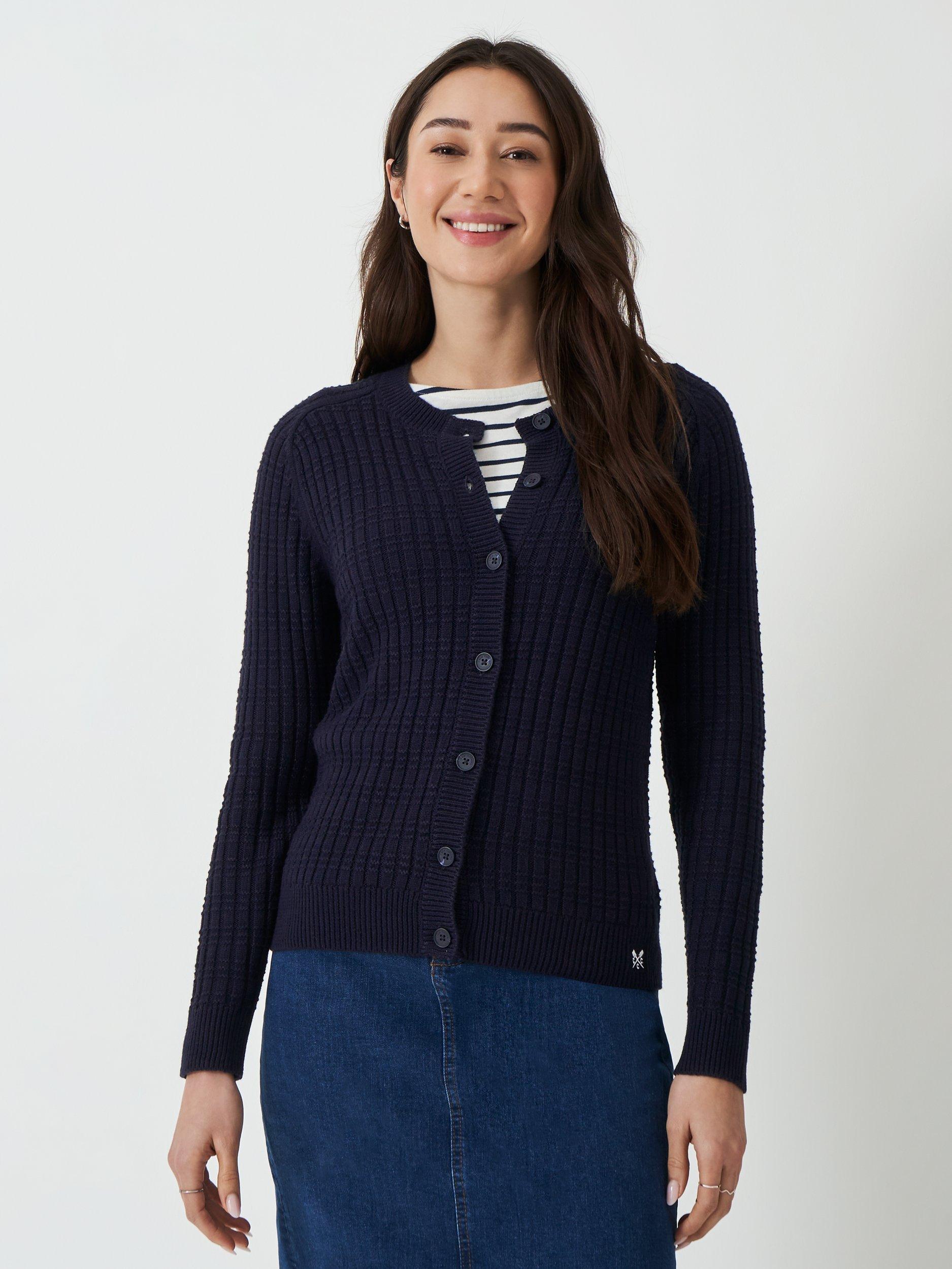 Product image 1 of 5, which shows Crew Clothing Tillie Textured Cardigan, Navy Blue, 8