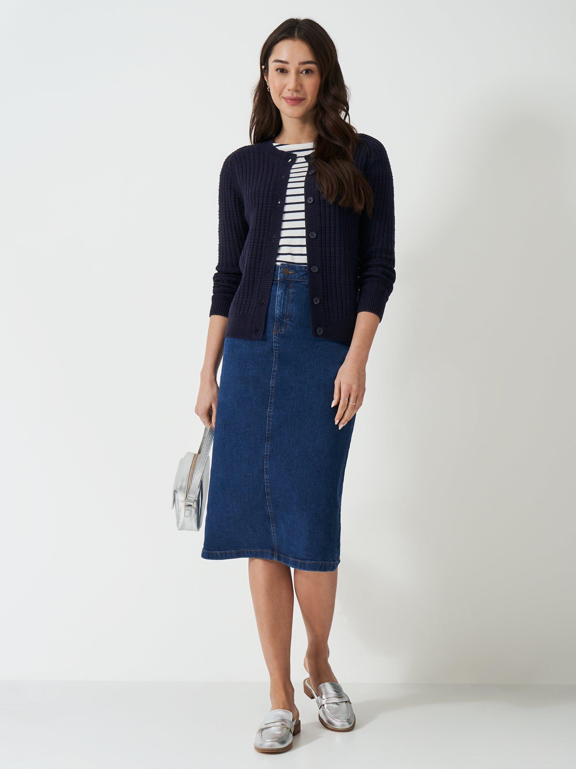 Product image 3 of 5, which shows Crew Clothing Tillie Textured Cardigan, Navy Blue, 8