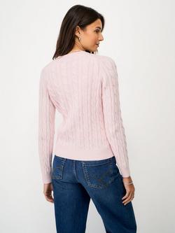 Crew Clothing Heritage Cable Knit Cardigan, Light Pink - view 2, Light Pink