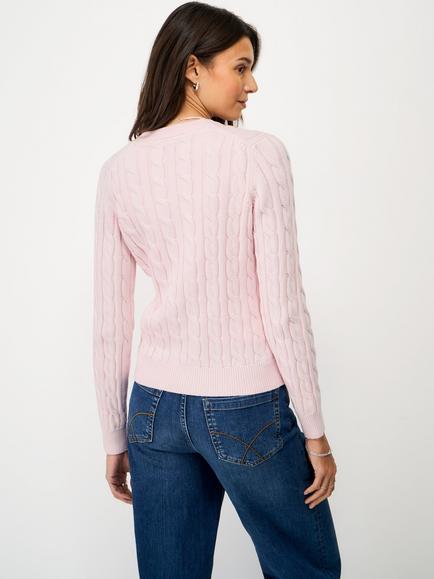 Crew Clothing Heritage Cable Knit Cardigan, Light Pink - view 2, Light Pink