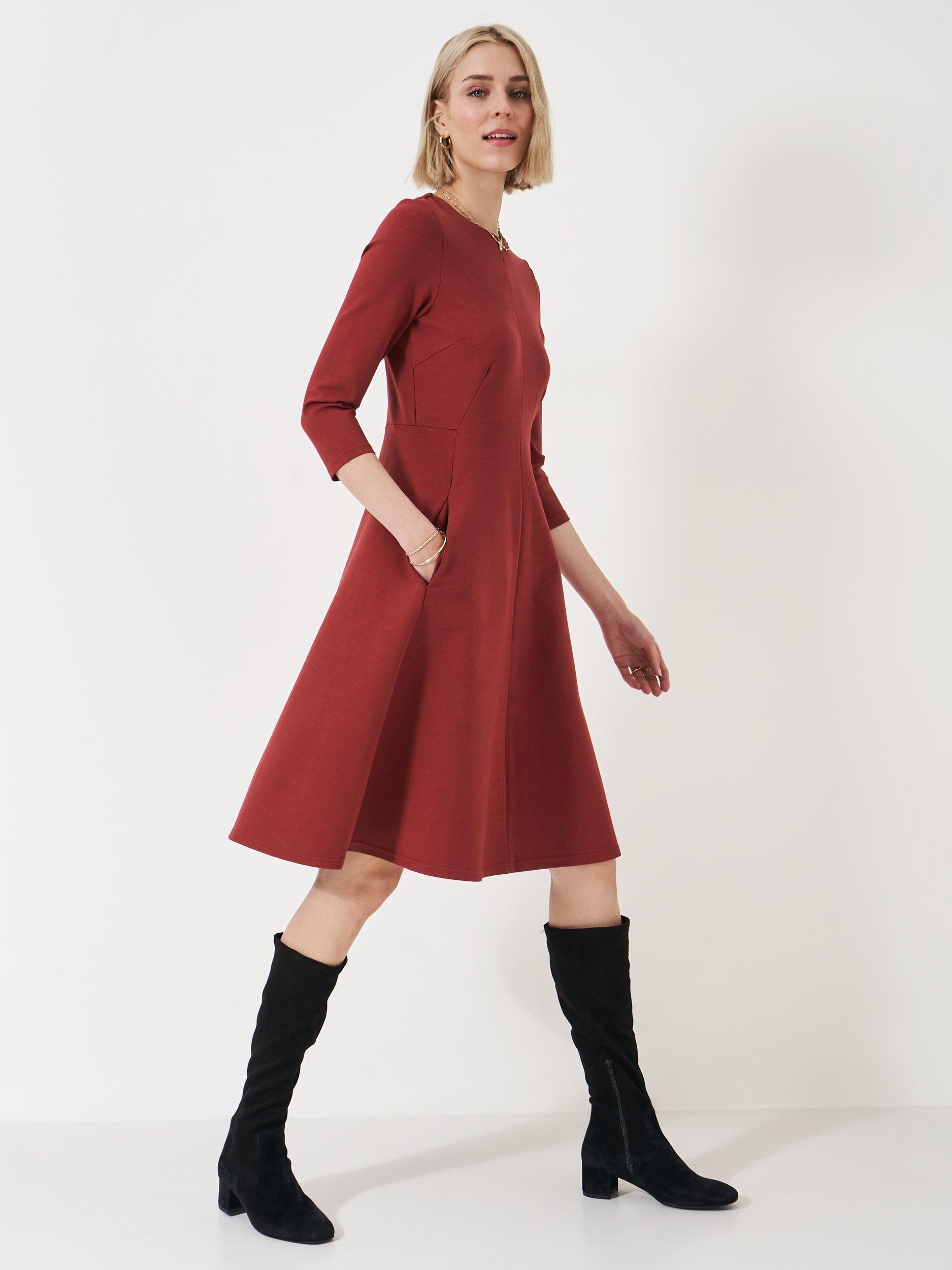 Crew Clothing Eva Ponte Dress, Berry Red