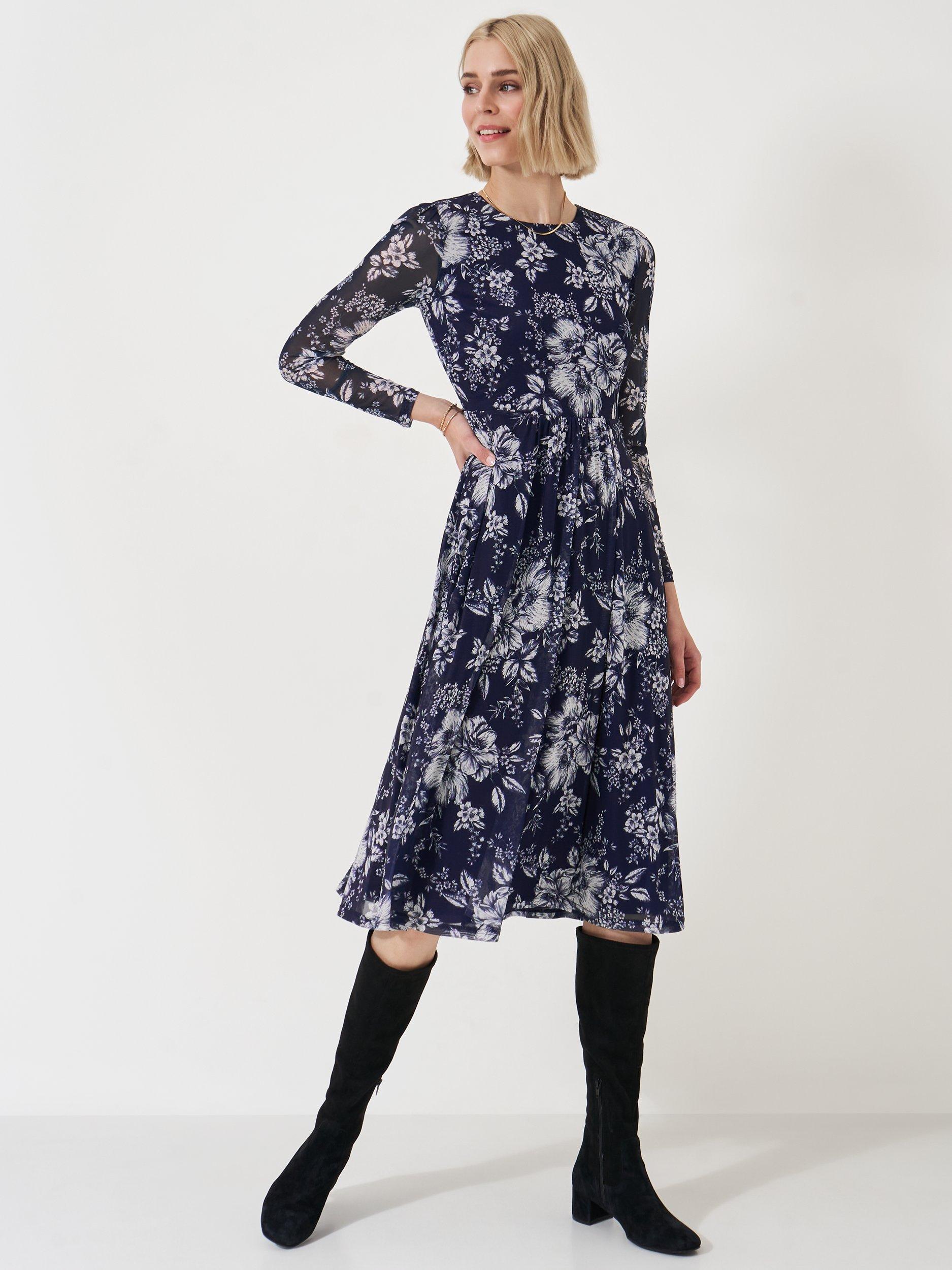 Crew Clothing Gillian Floral Tulle Dress, Multi/Blue