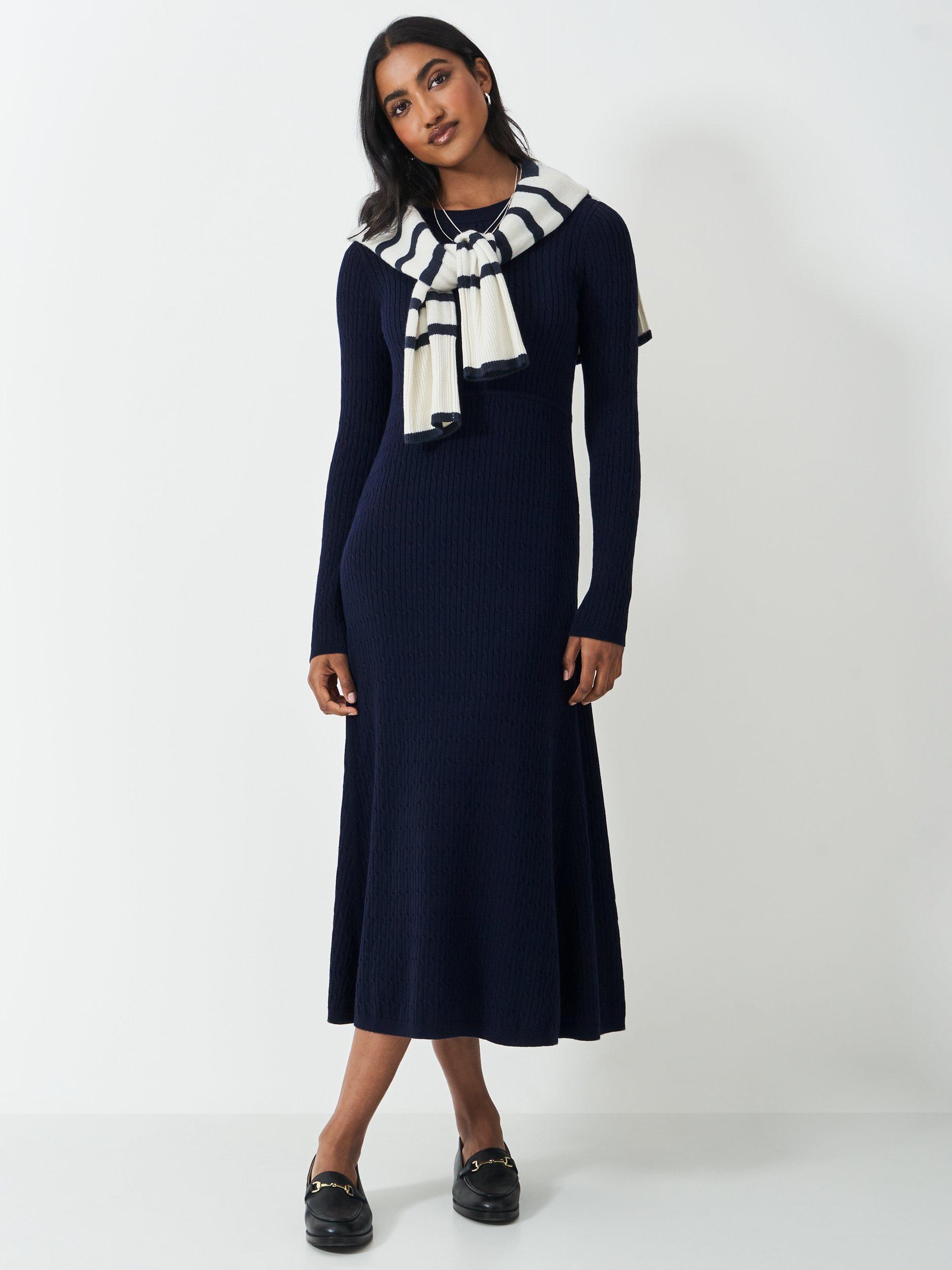 Crew Clothing Cable Knit Dress, Navy Blue