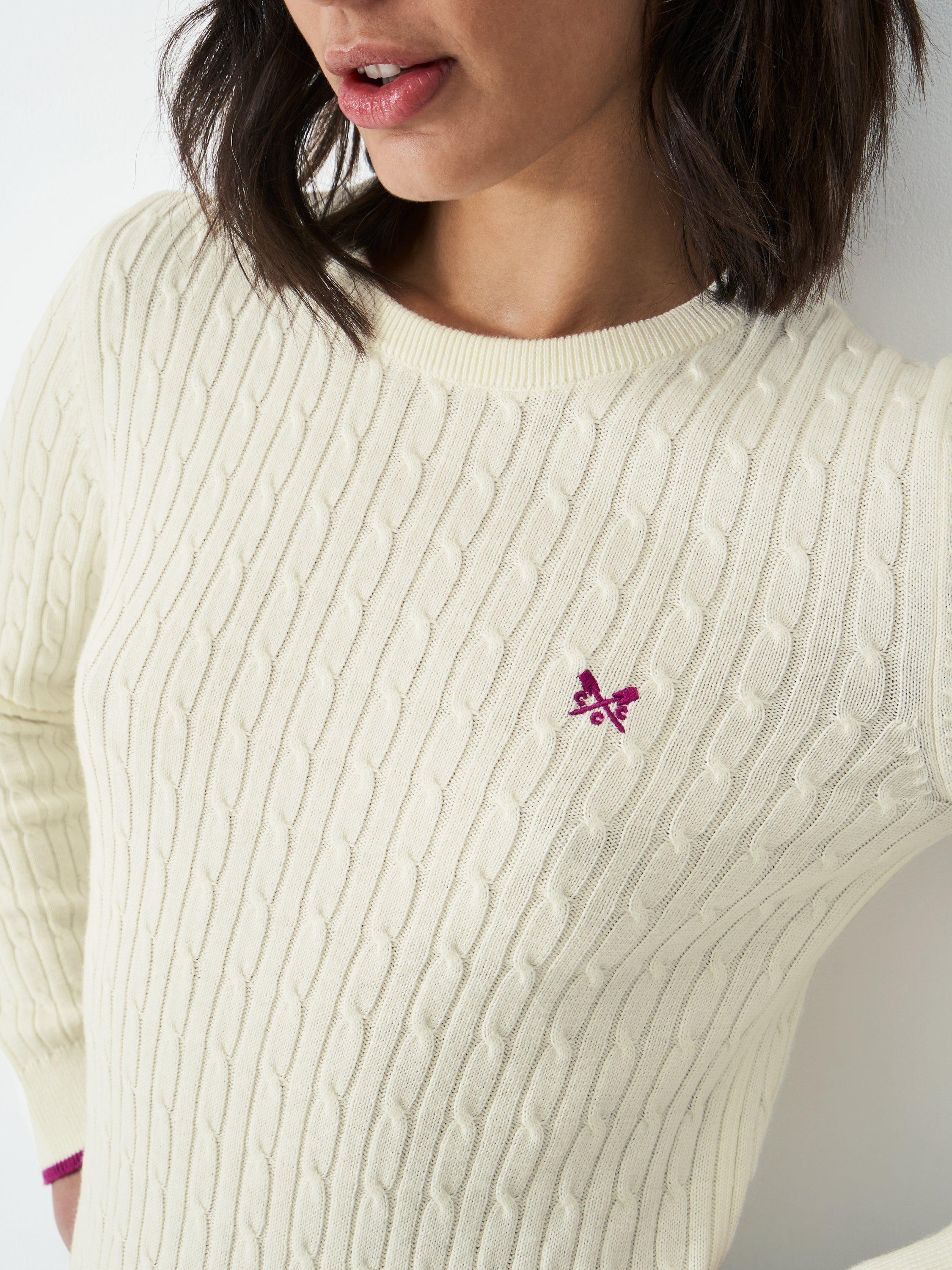 Product image 4 of 5, which shows Crew Clothing Heritage Cable Knit Jumper, Winter White, 8
