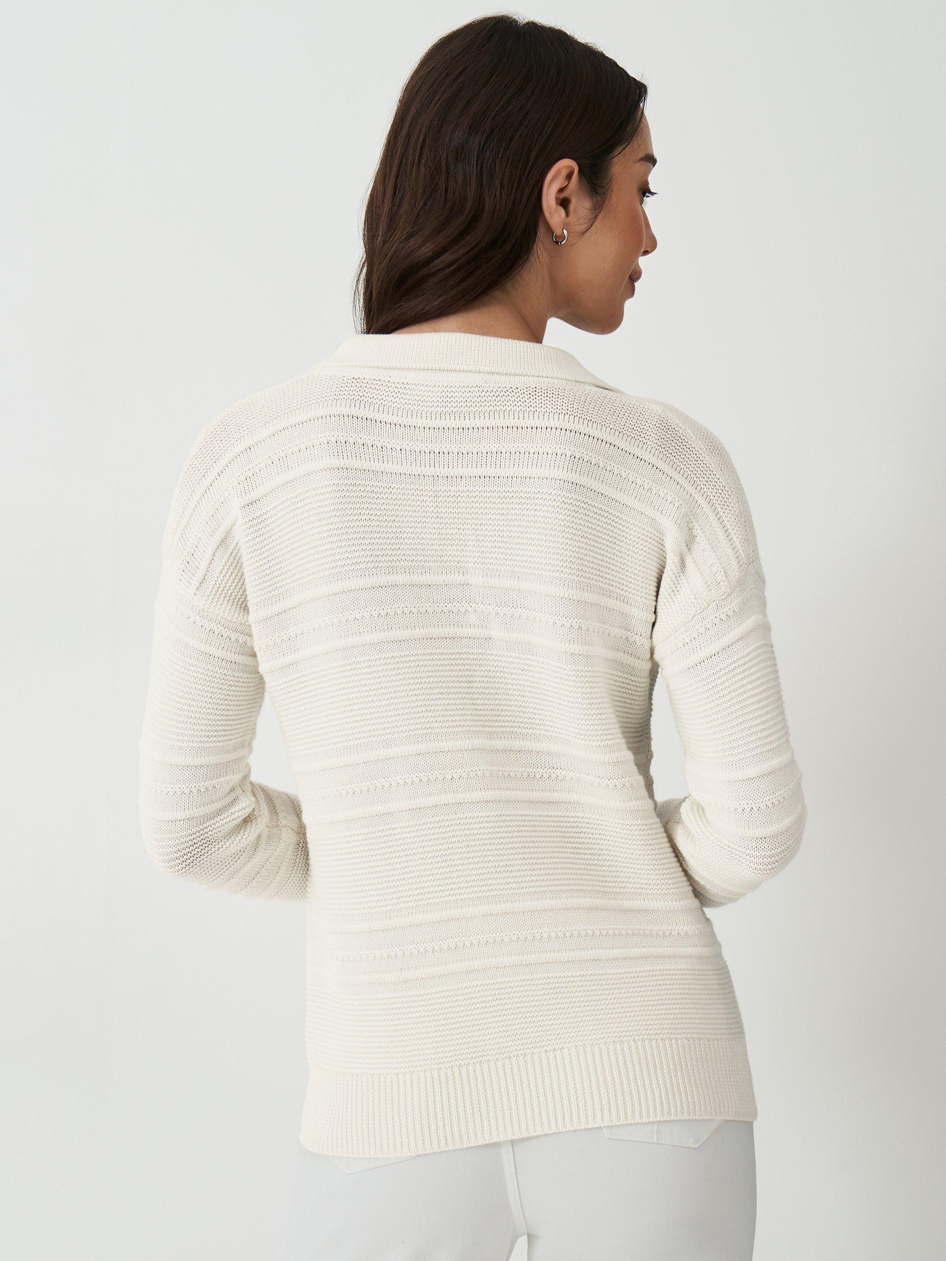 Product image 4 of 5, which shows Crew Clothing Tali Textured Stripe Collared Jumper, White, 8