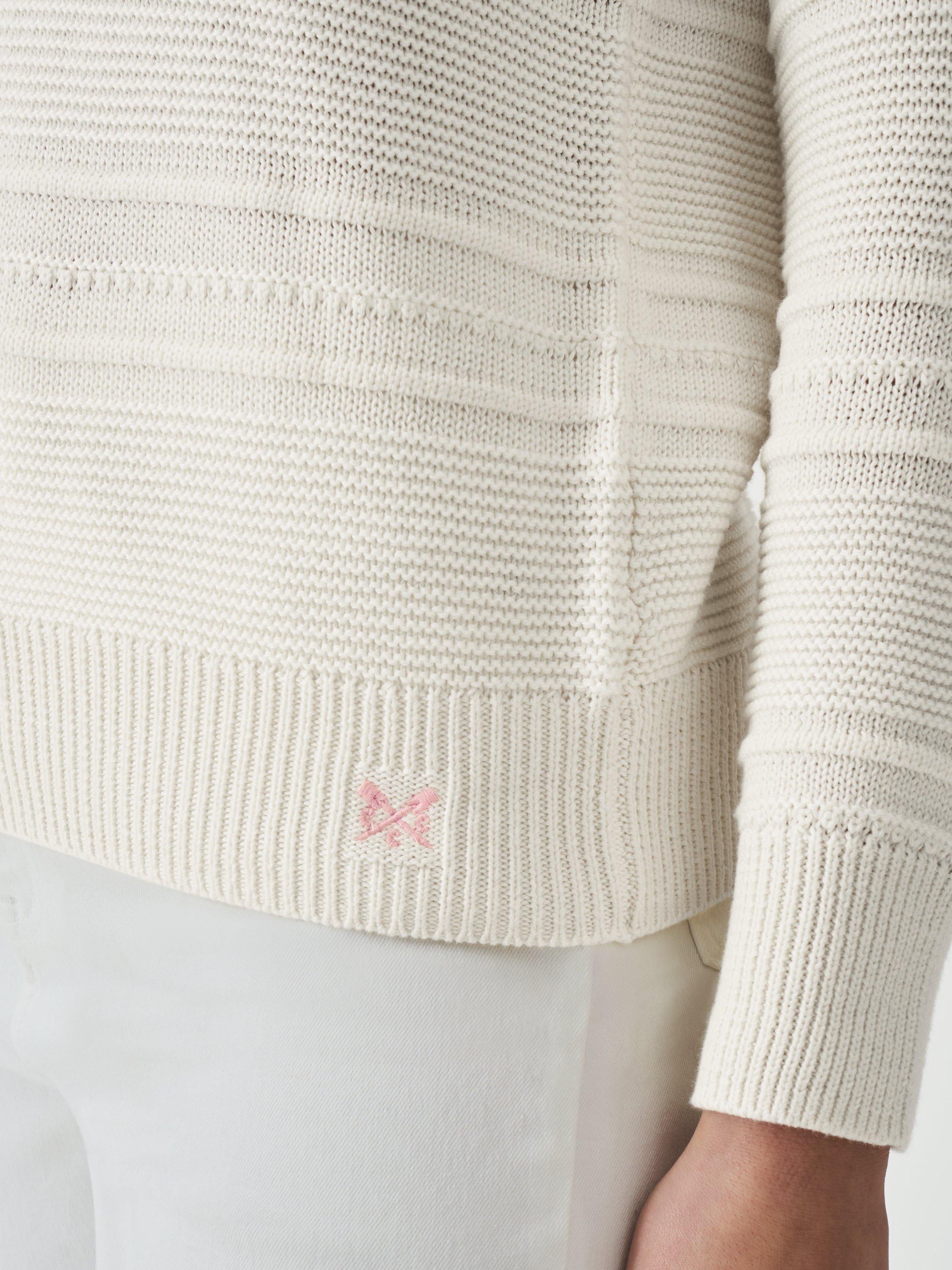 Product image 5 of 5, which shows Crew Clothing Tali Textured Stripe Collared Jumper, White, 8