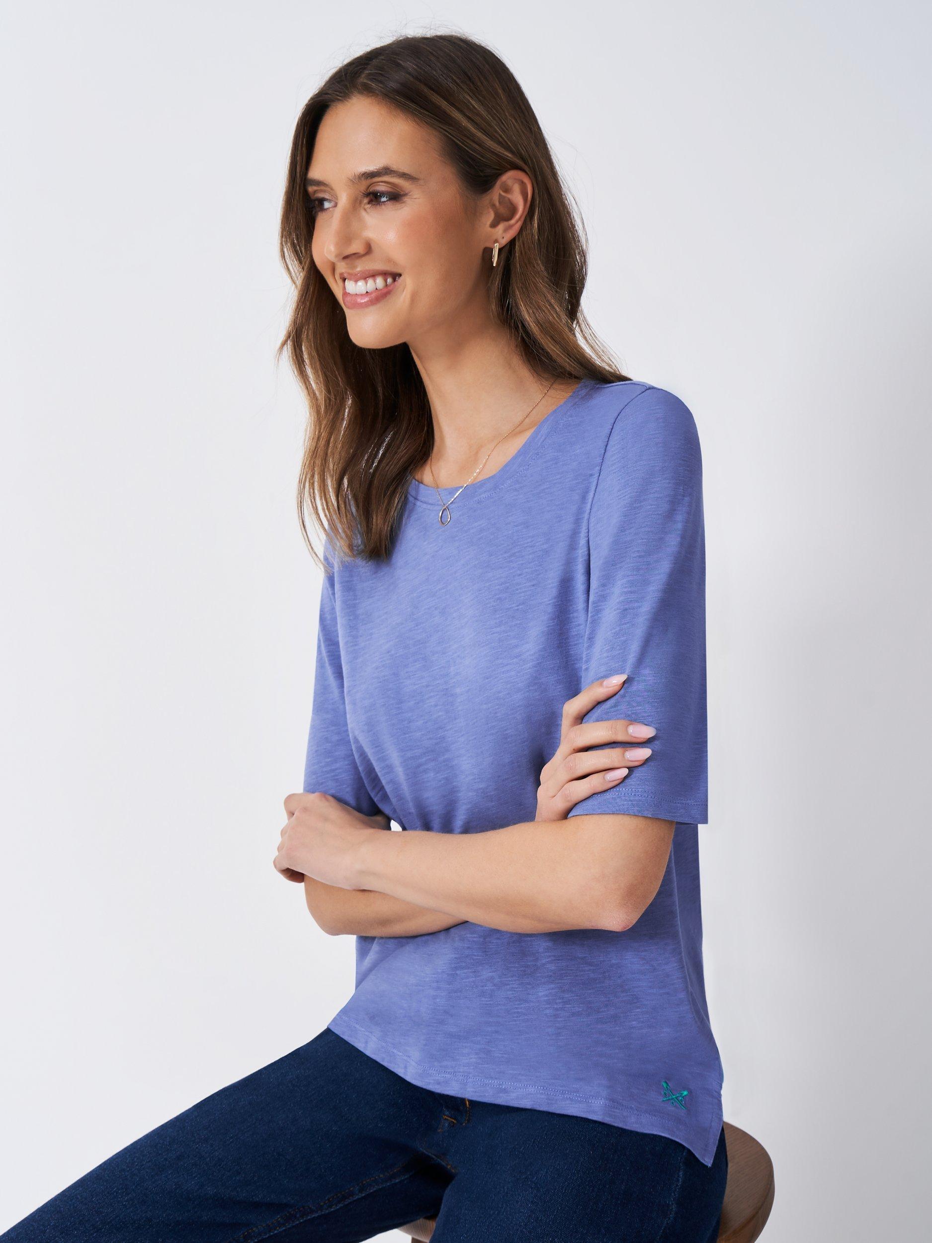 Crew Clothing Half Sleeve Slub T-Shirt, Bright Blue
