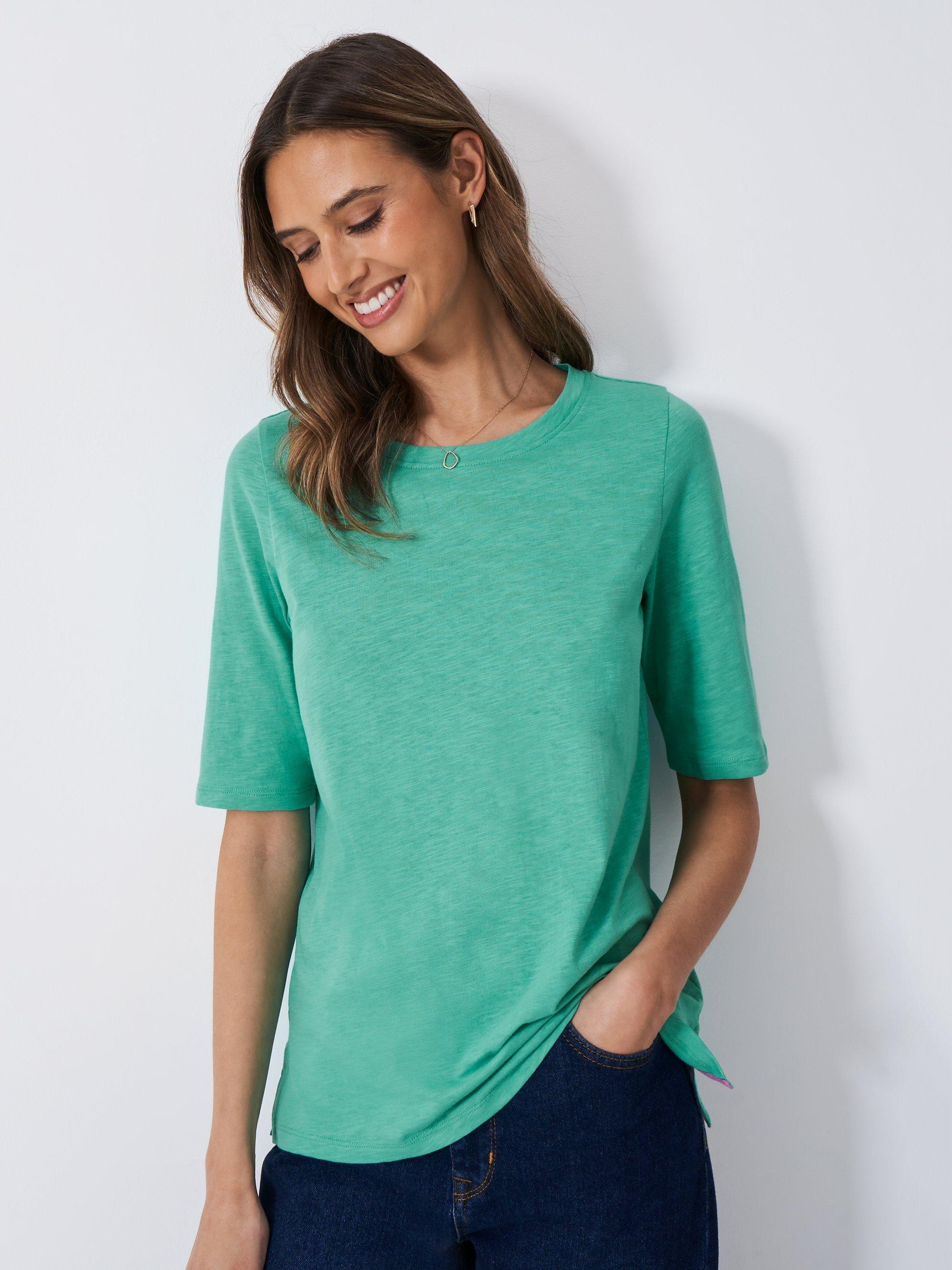 Crew Clothing Half Sleeve Slub T-Shirt, Turquoise Green