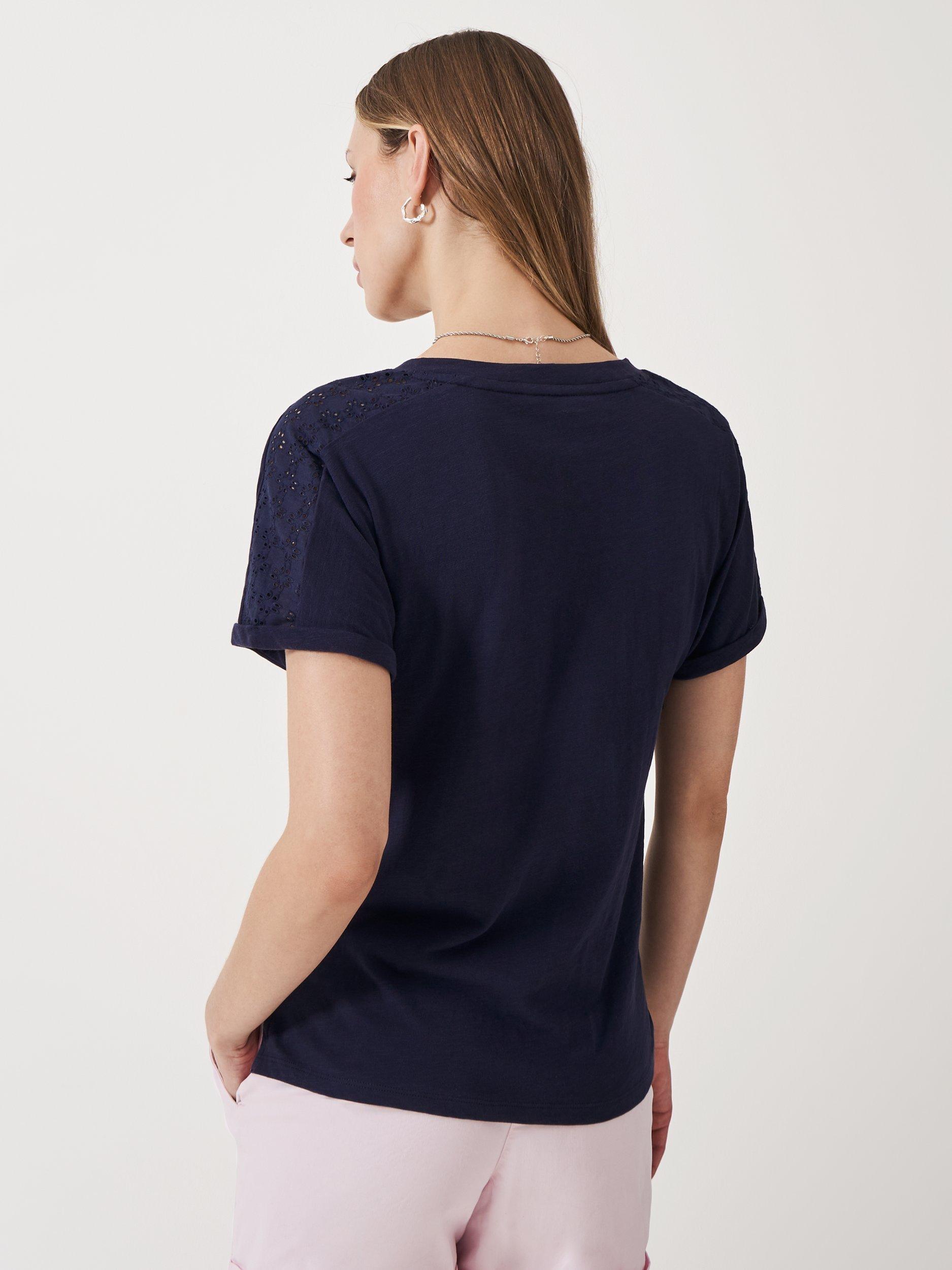 Product image 3 of 5, which shows Crew Clothing Sleeve Detail V-Neck T-Shirt, Navy Blue, 10