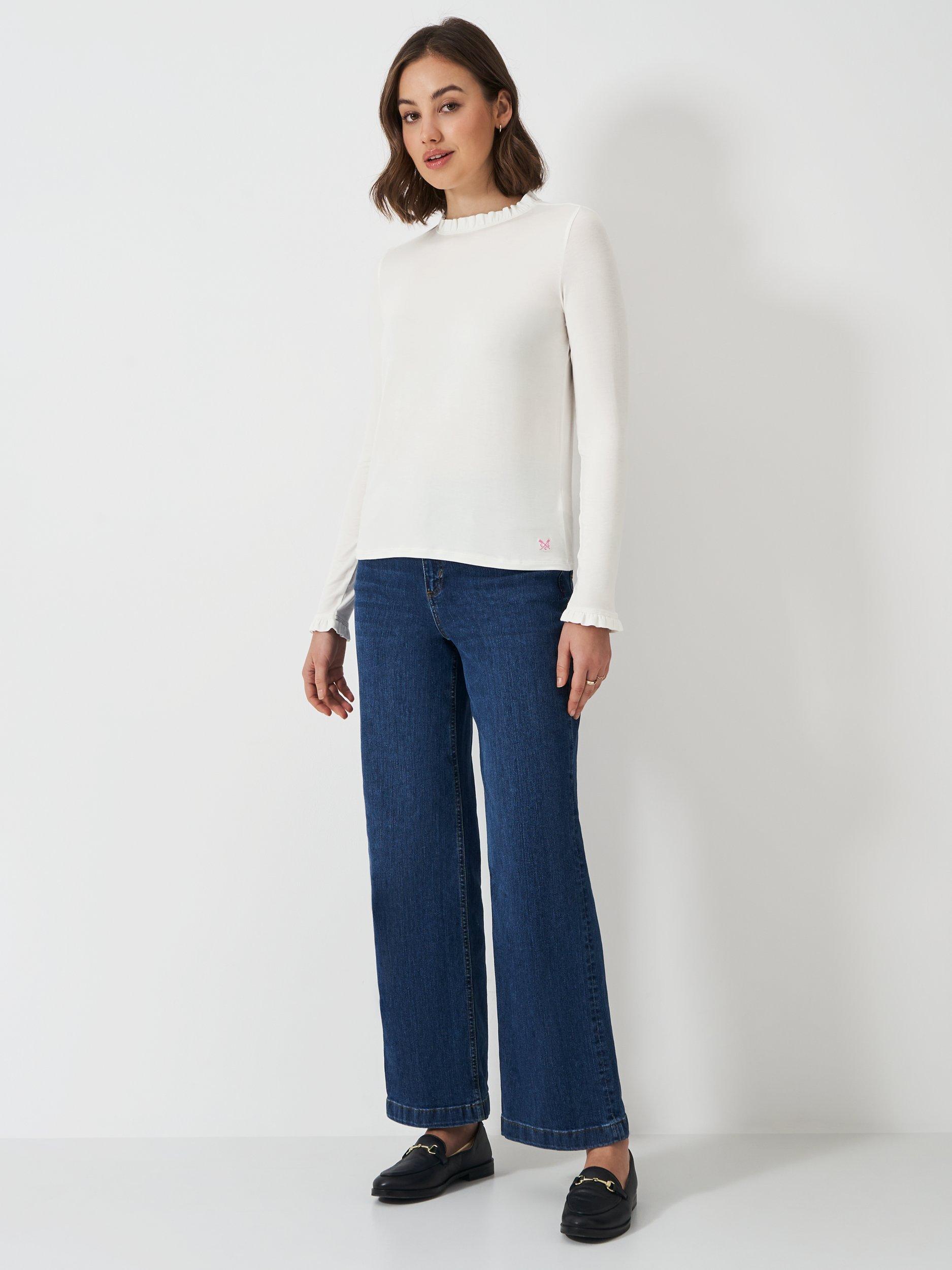 Product image 1 of 5, which shows Crew Clothing Frill Collar Top, Off White, 8