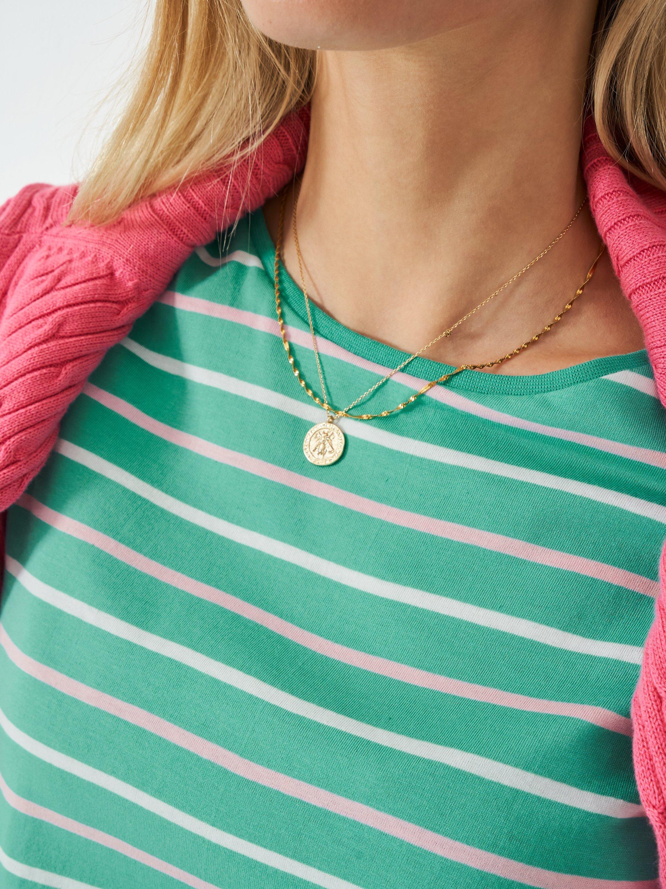 Product image 4 of 5, which shows Crew Clothing Breton Stripe T-Shirt, Green/Multi, 8
