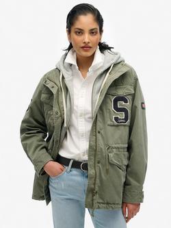 Superdry Jersey Hooded Embroidered Military Jacket, Dusty Olive Green, Dusty Olive Green