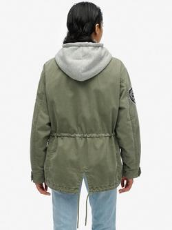 Superdry Jersey Hooded Embroidered Military Jacket, Dusty Olive Green - view 2, Dusty Olive Green