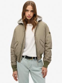 Superdry Hooded Bomber Jacket, Light Khaki Green, Light Khaki Green