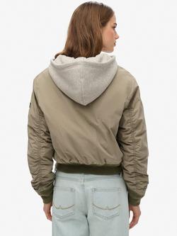 Superdry Hooded Bomber Jacket, Light Khaki Green - view 2, Light Khaki Green