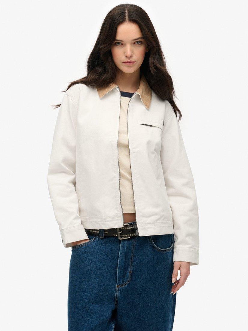 Product image 1 of 4, which shows Superdry Cord Collar Ranch Jacket, Off White, 8