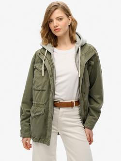 Superdry Jersey Hooded Military Jacket, Chive Green, Chive Green
