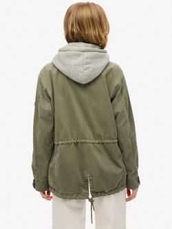 Superdry Jersey Hooded Military Jacket, Chive Green - view 2, Chive Green