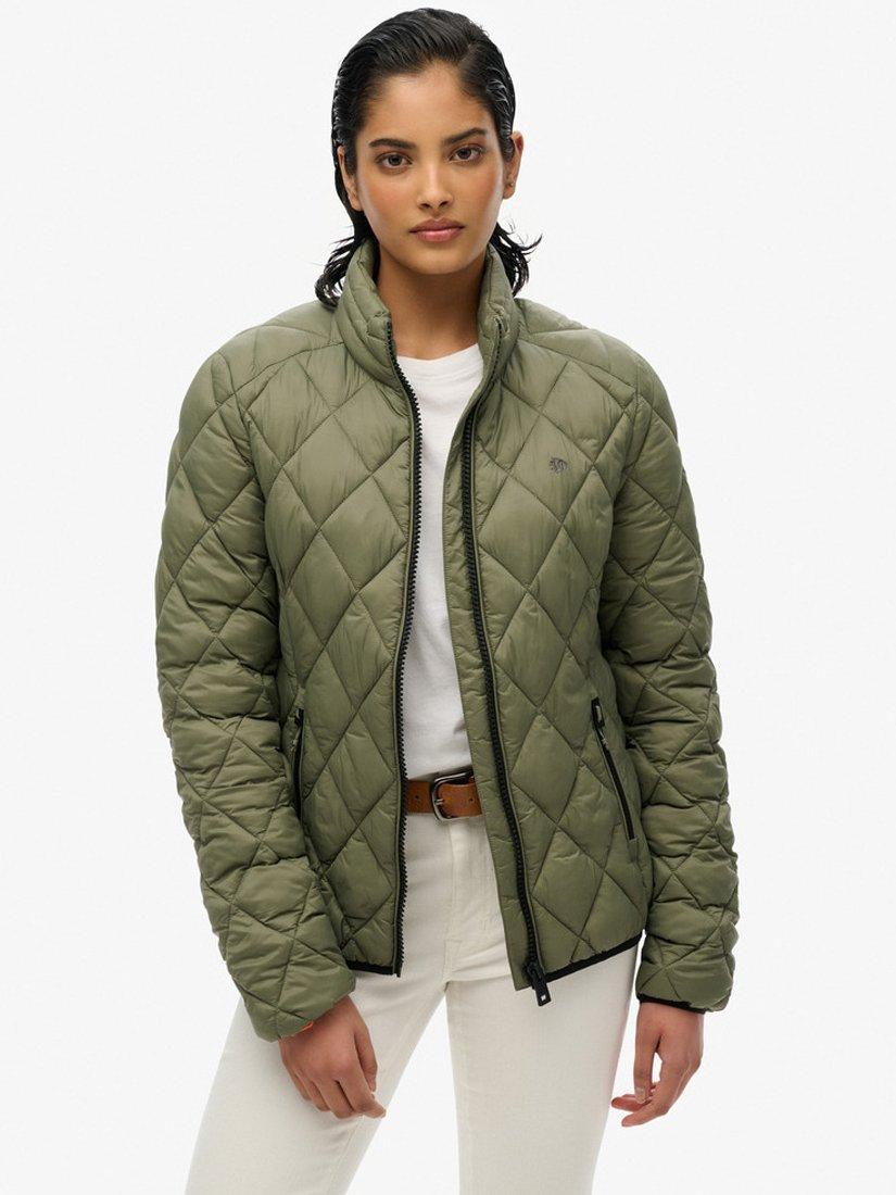 Product image 1 of 5, which shows Superdry Diamond Quilted Fuji Lite Jacket, Dusty Olive Green, 8