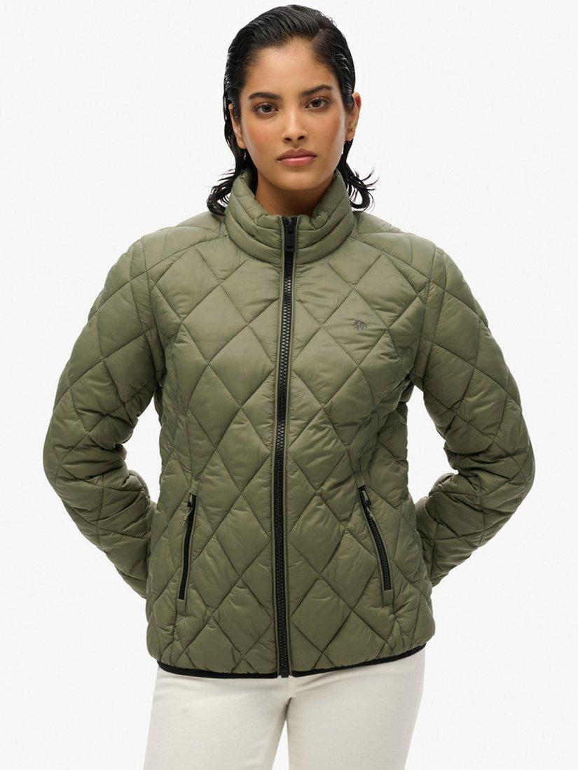 Product image 5 of 5, which shows Superdry Diamond Quilted Fuji Lite Jacket, Dusty Olive Green, 8