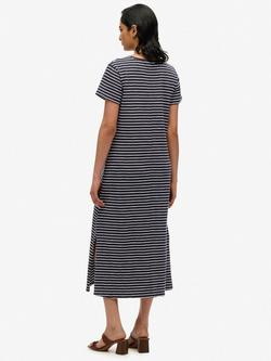 Superdry Short Sleeve Button Through Striped Jersey Midi Dress, Navy - view 2, Navy