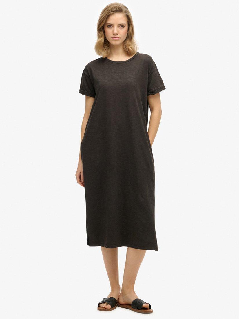 Product image 1 of 6, which shows Superdry Cotton T-Shirt Midi Dress, Black, 8