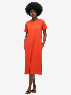 Superdry Short Sleeve Cotton Midi T-Shirt Dress, Grenadine Orange, Grenadine Orange