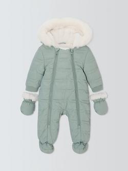 John Lewis Baby Crocodile Quilted Snowsuit, Green, Green