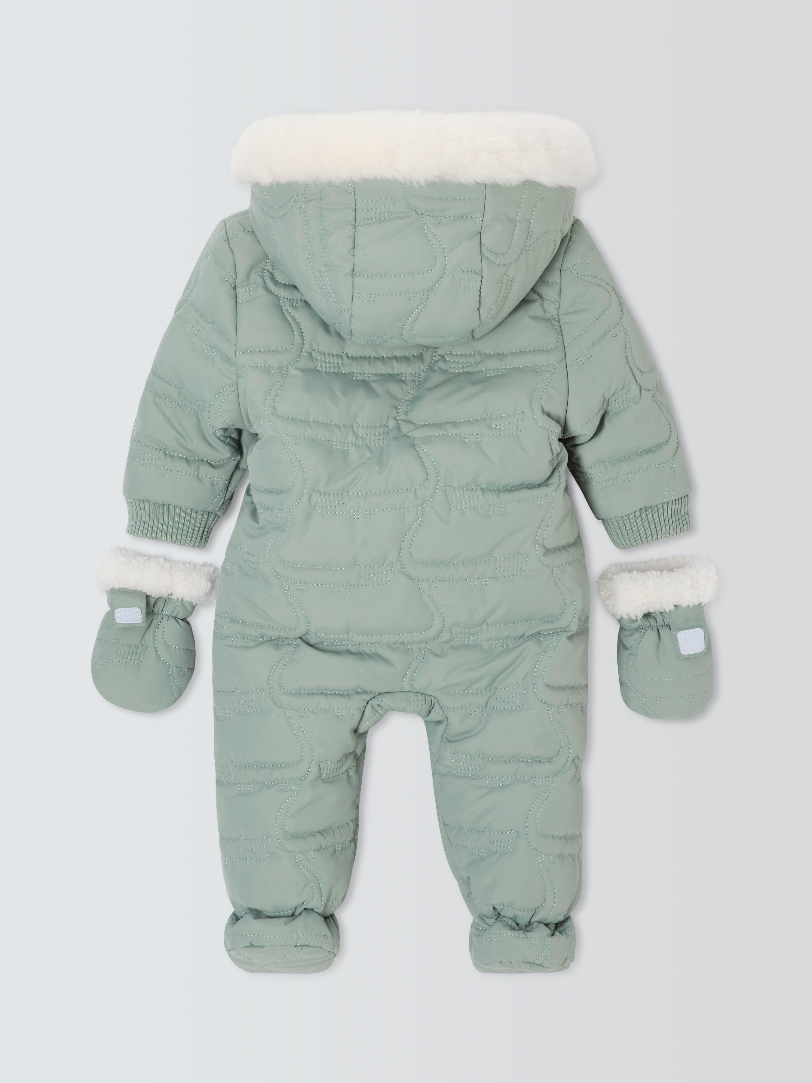 Product image 2 of 3, which shows John Lewis Baby Crocodile Quilted Snowsuit, Green, Newborn