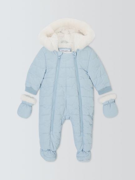 John Lewis Baby Cherry Quilted Snowsuit, Blue, Blue