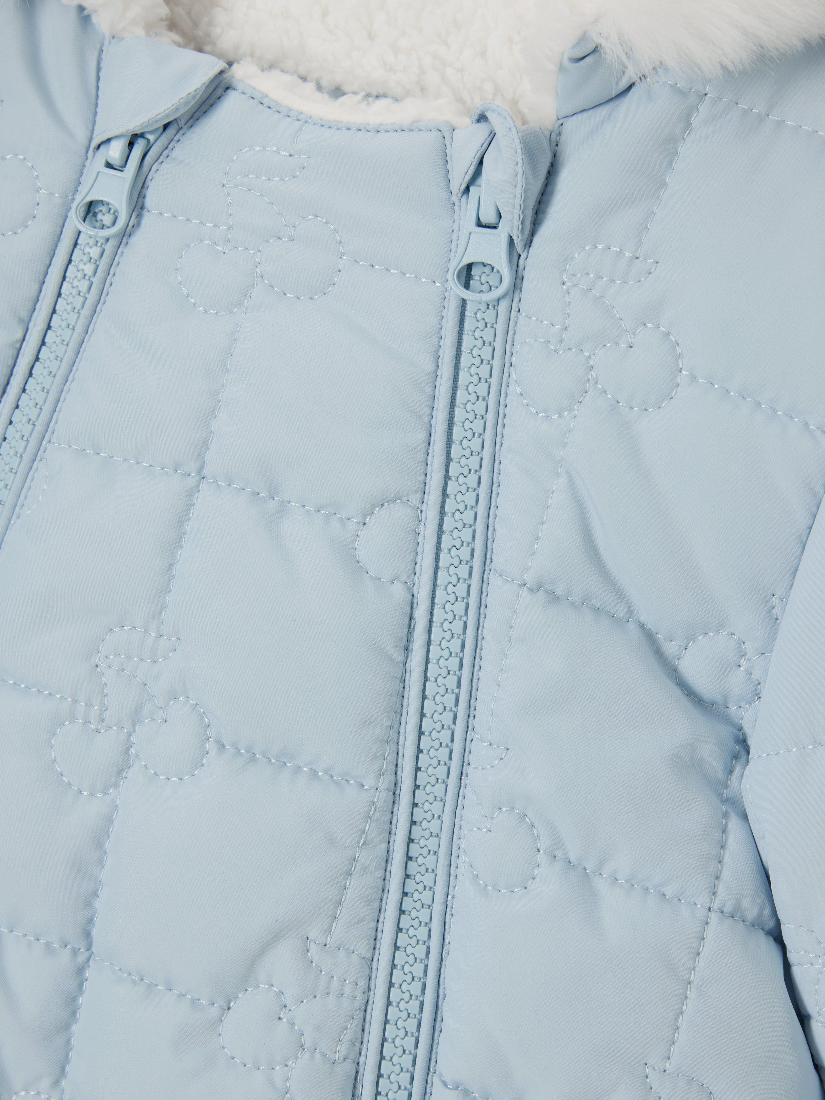Product image 3 of 3, which shows John Lewis Baby Cherry Quilted Snowsuit, Blue, Newborn