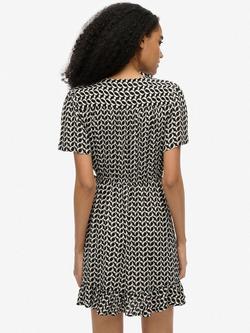 Superdry Short Sleeve Printed Mini Wrap Dress, Black/White - view 2, Black/White