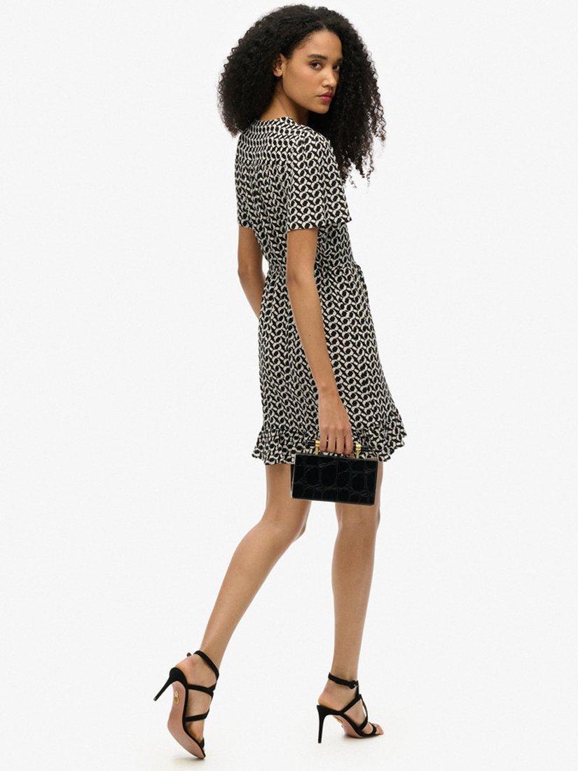 Product image 4 of 5, which shows Superdry Short Sleeve Printed Mini Wrap Dress, Black/White, 8