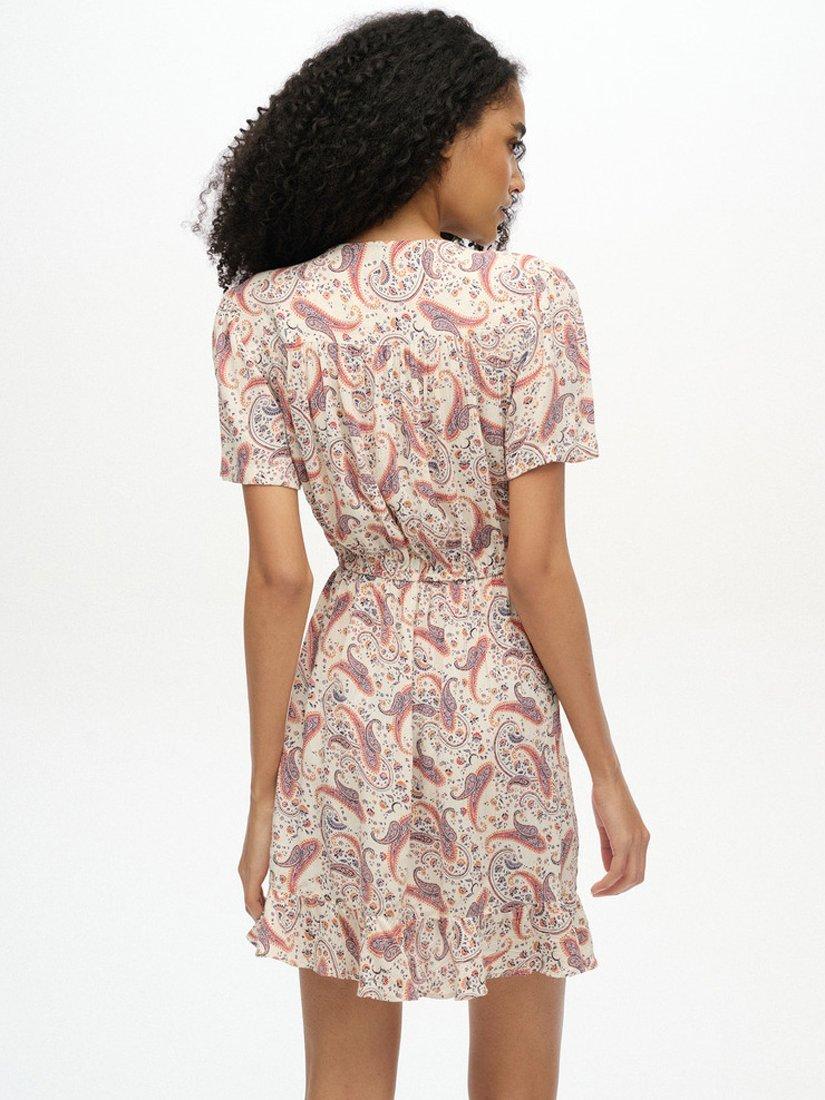 Product image 2 of 5, which shows Superdry Short Sleeve Printed Mini Wrap Dress, Cream, 8