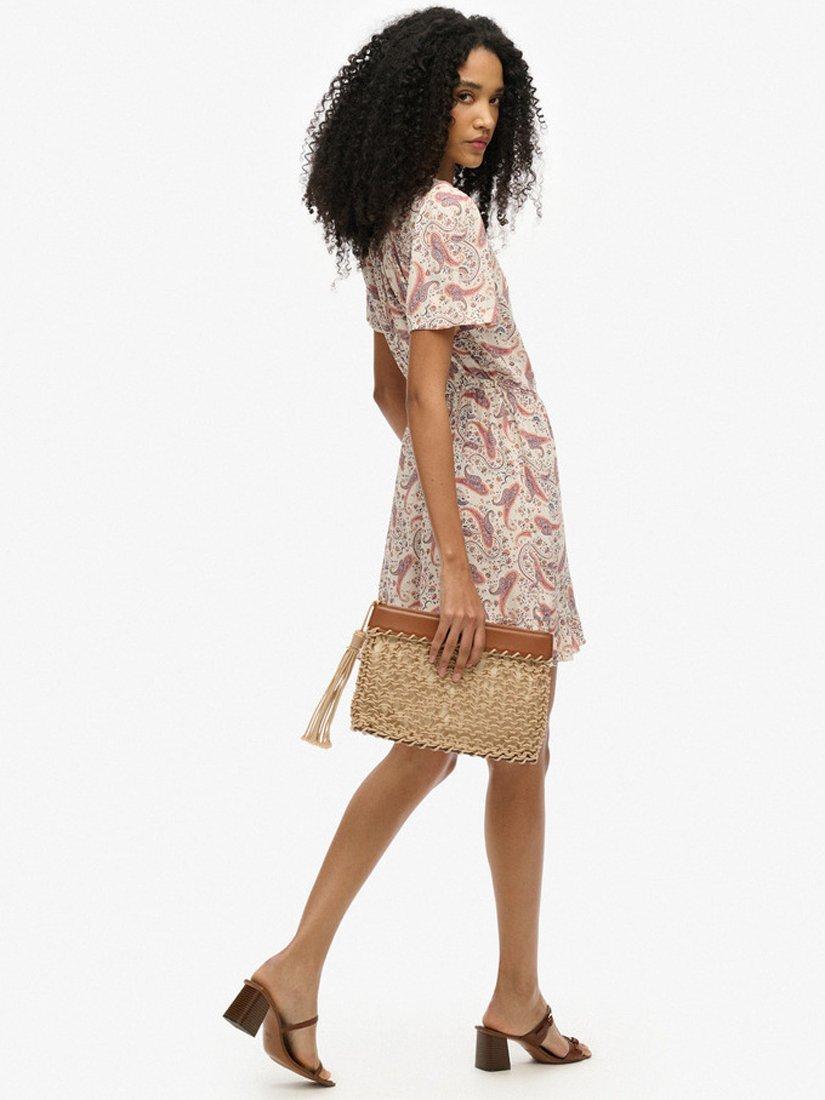 Product image 4 of 5, which shows Superdry Short Sleeve Printed Mini Wrap Dress, Cream, 8