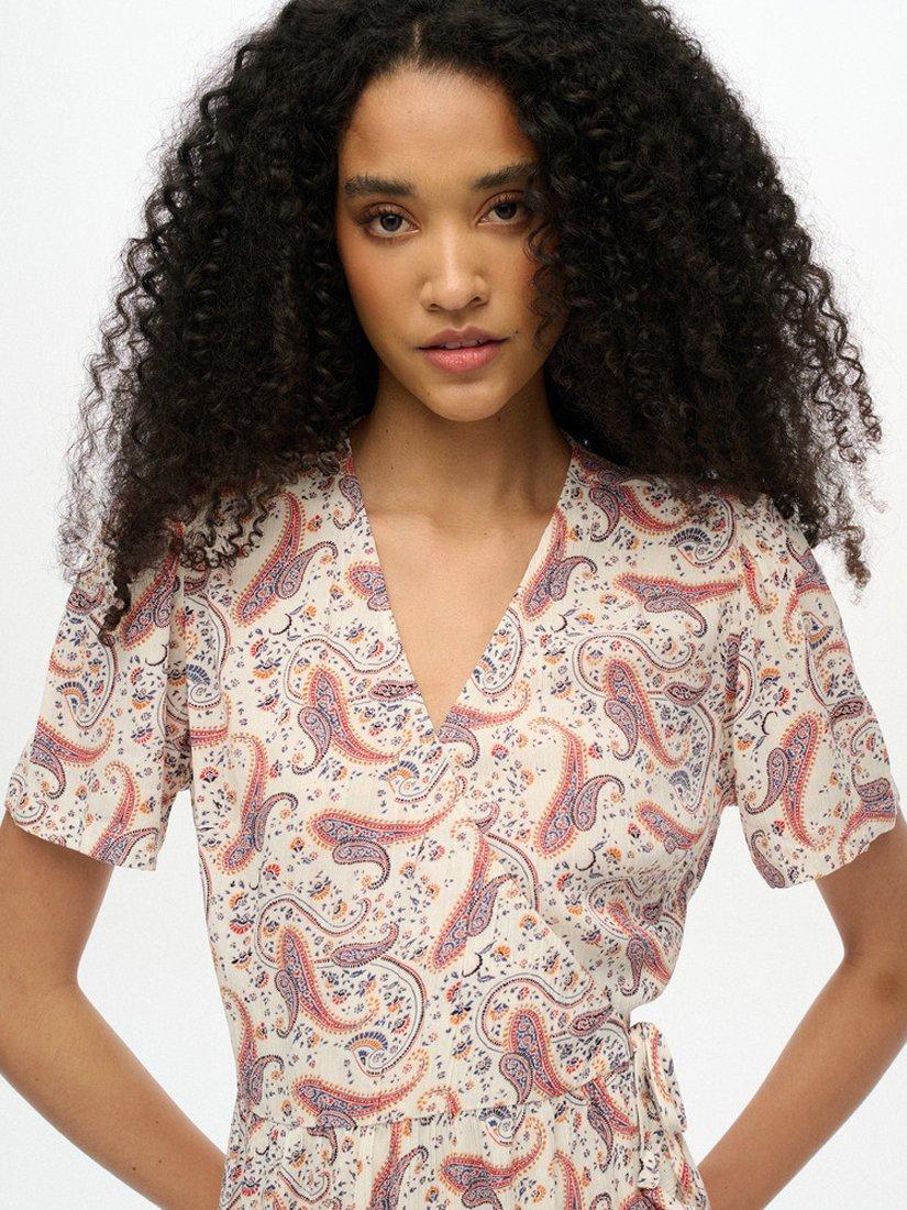 Product image 5 of 5, which shows Superdry Short Sleeve Printed Mini Wrap Dress, Cream, 8