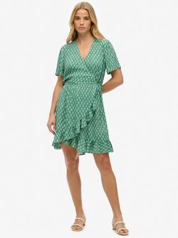 Superdry Short Sleeve Printed Wrap Mini Dress, Floral Block Green, Floral Block Green